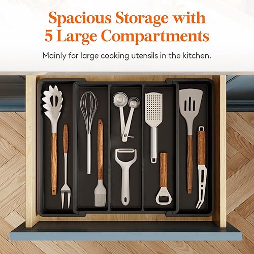 Vista 4 de Lifewit Utensil Organizer for Kitchen Drawers, Expandable Cooking Utensil Tray, Adjustable Cutlery Silverware Flatware Holder, Plastic Spatula Tools