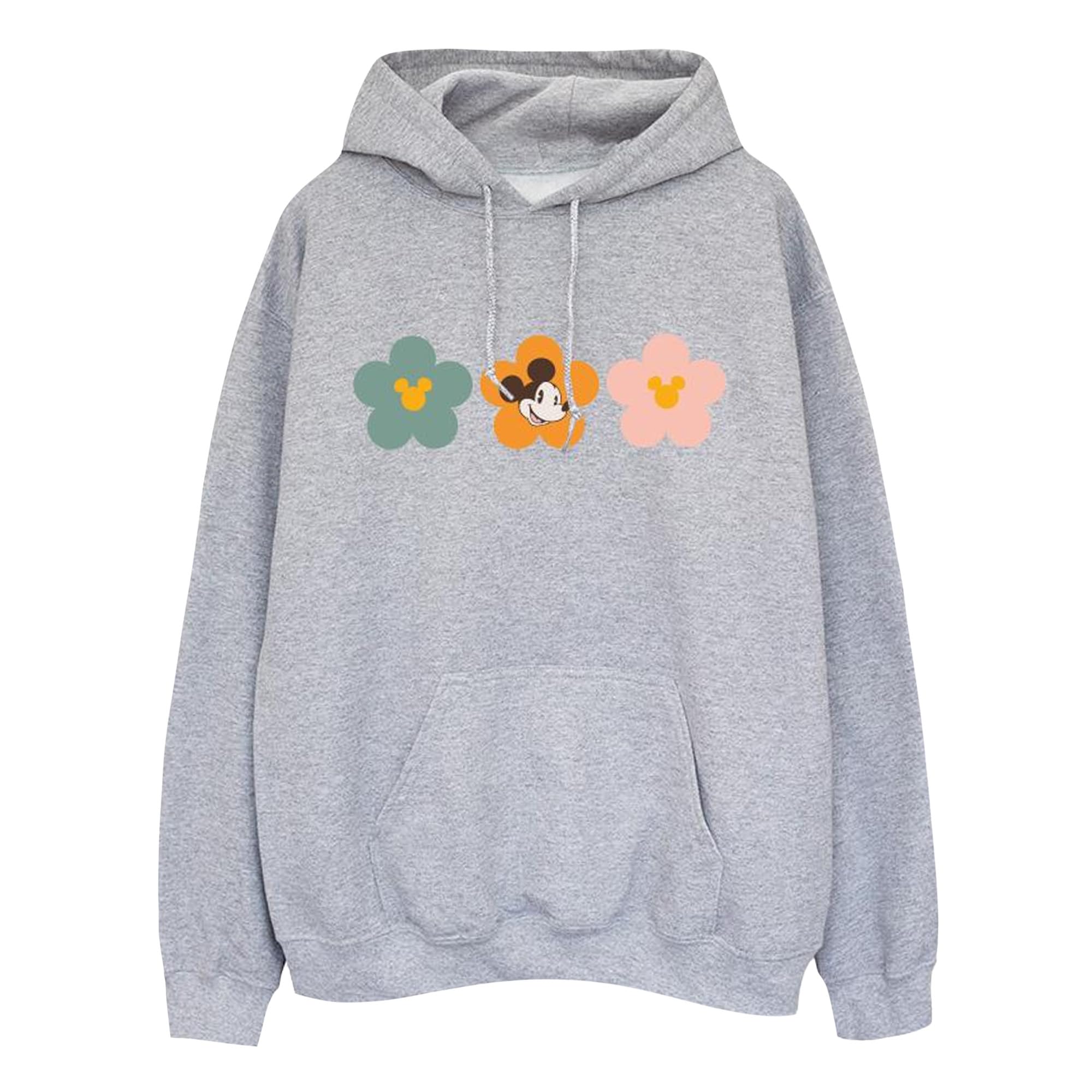 Disney Women's Mickey Mouse Flowers Hoodie in Grey | Size: 2XL