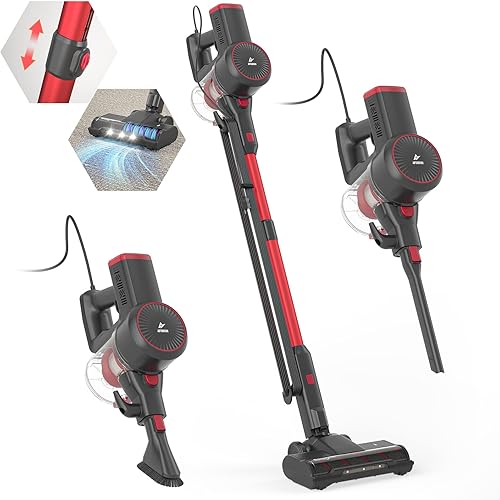Aspiradora de barra con cable aspiradora de palo con succión de 600 W y 20 Kpa cepillo de piso motorizado antienredos multiherramienta 6 en 1