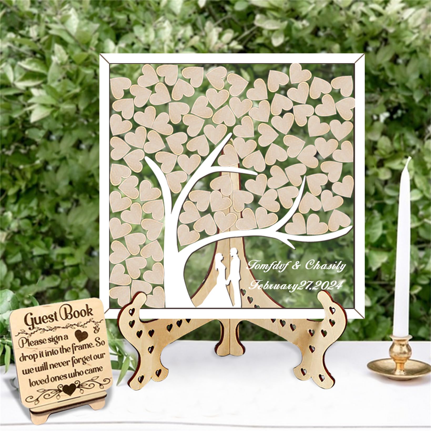 Libro de invitados personalizado con árbol de hojas para boda, silueta de pareja, caja de regalo 3D, árbol genealógico, libro de invitados rústico, libro de firmas de boda para aniversario, boda,