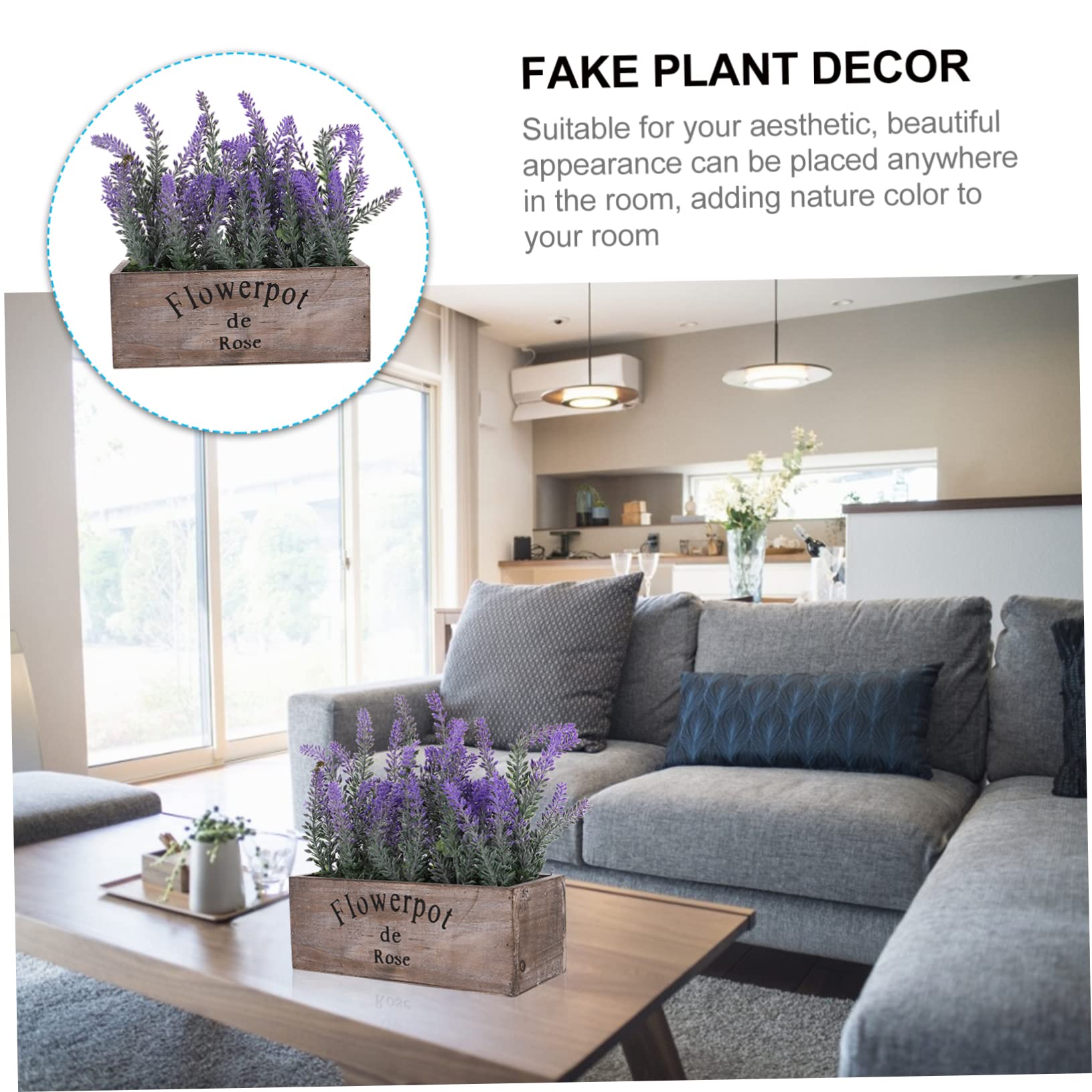 OUNONA Künstlicher Lavendel Bonsai im Holztopf, Naturgetreue Deko