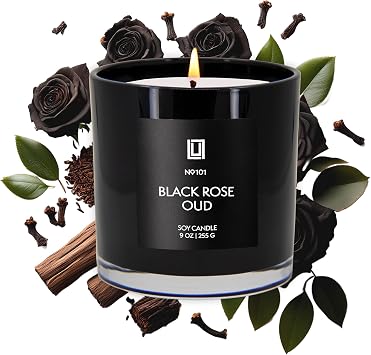 Lulu Candles | Black Rose & Oud | Smells Floral and Smokey | Luxury Scented Soy Jar Candle | Hand Poured in The USA | Highly Scented Long Lasting 9 Oz.