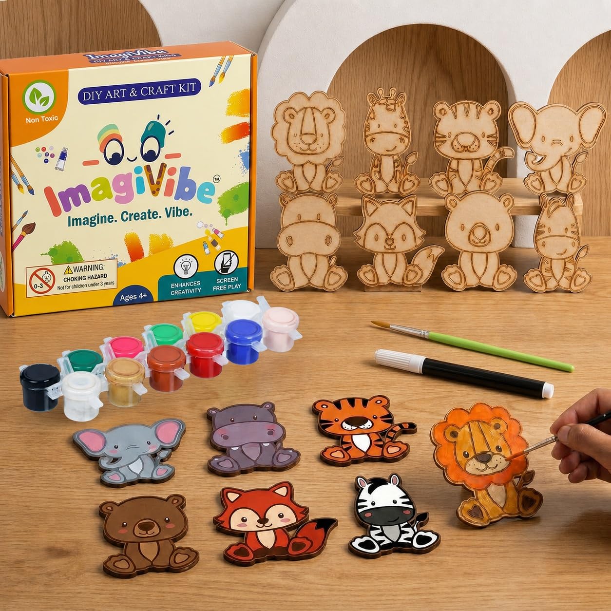 ImagiVibe DIY Paint Your Own 8 Cute Animal Cutouts Fridge Magnets Kit for Kids | Craft Activity Kit Creative Fridge Magnet Painting Art | Encourages Imagination, Creativity & Screen-Free Fun | Made in India (Animal)-image-13