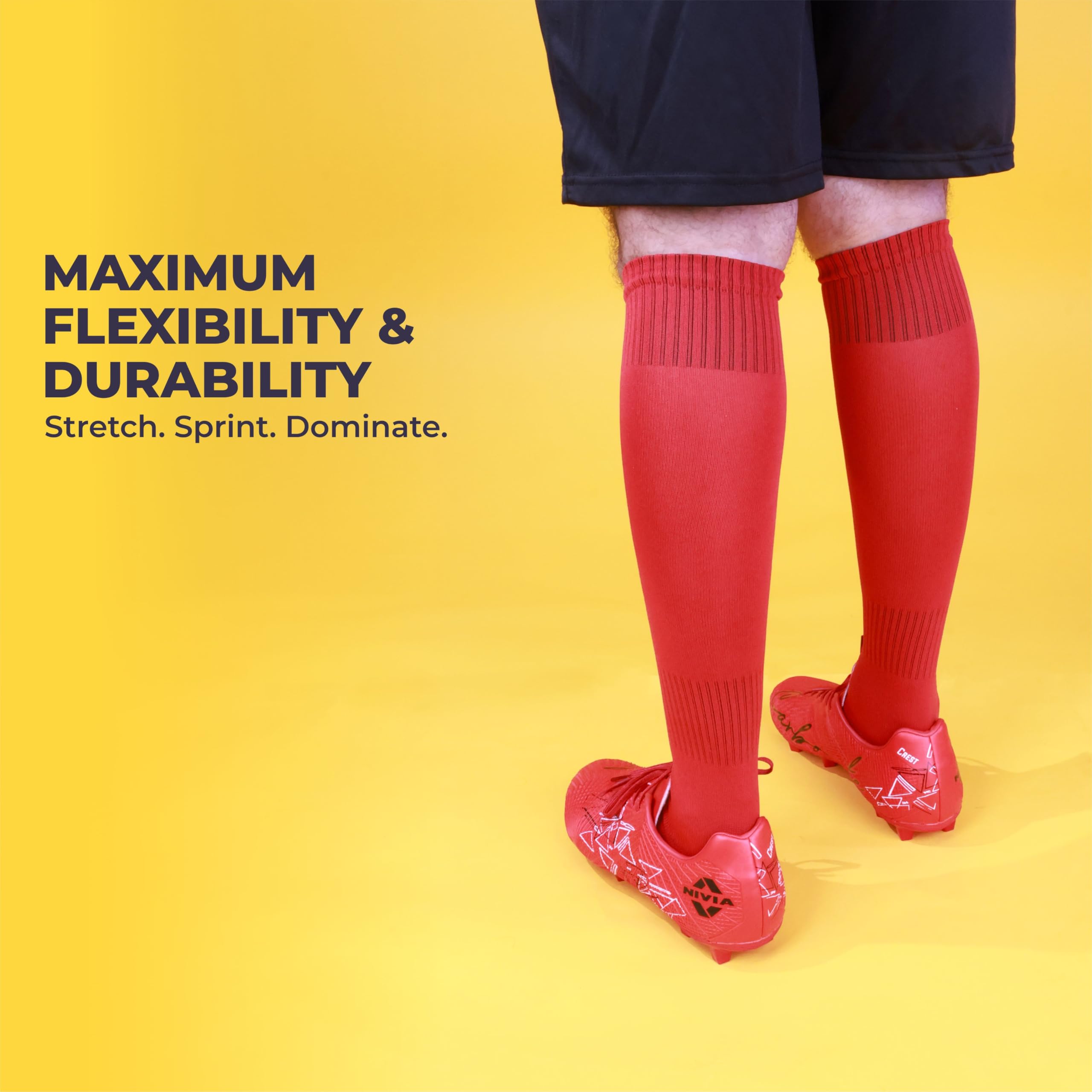 Nivia Plain Encounter Football Stockings for Men & Women, Knee Length Stockings, Football Socks, Soccer Socks, (Red/Black) Size-L 3