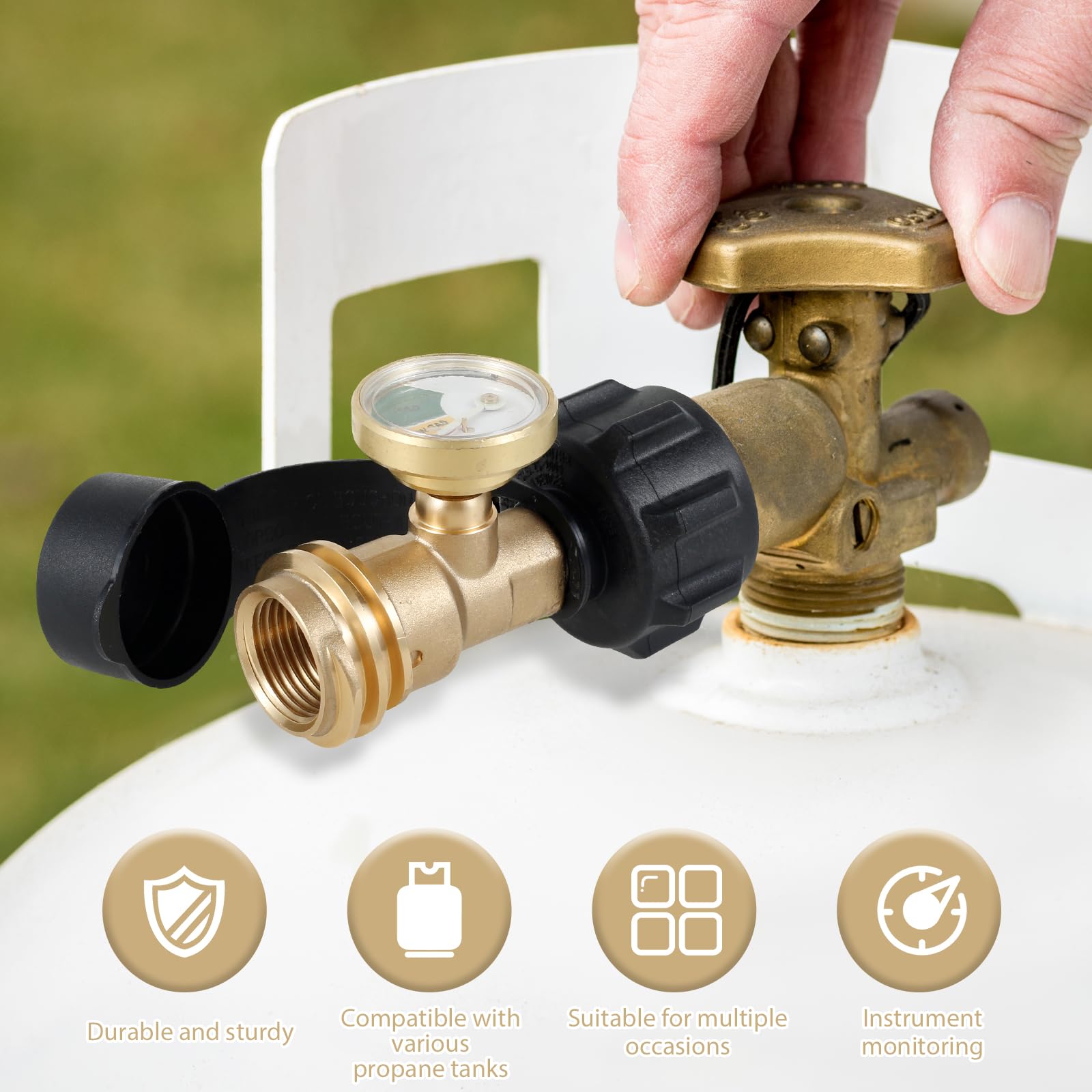 KTZCTPCA Tank Gauge Level Indicator, Propane Gas Pressure Meter, Propane Gas Gauge Leak Detector Gas Pressure Meter, Brass Propane Gas Gauge with QCC1 Connection for Gas Cylinder Heater (1)