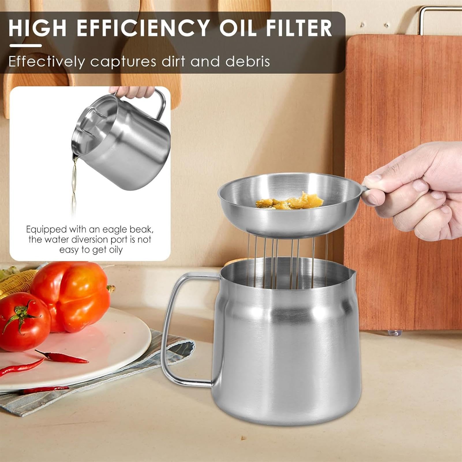 Pentola per olio con coperchio filtro e cestello per friggere, grande capacità, può ingrassare e contenitore per cucina o olio per friggere