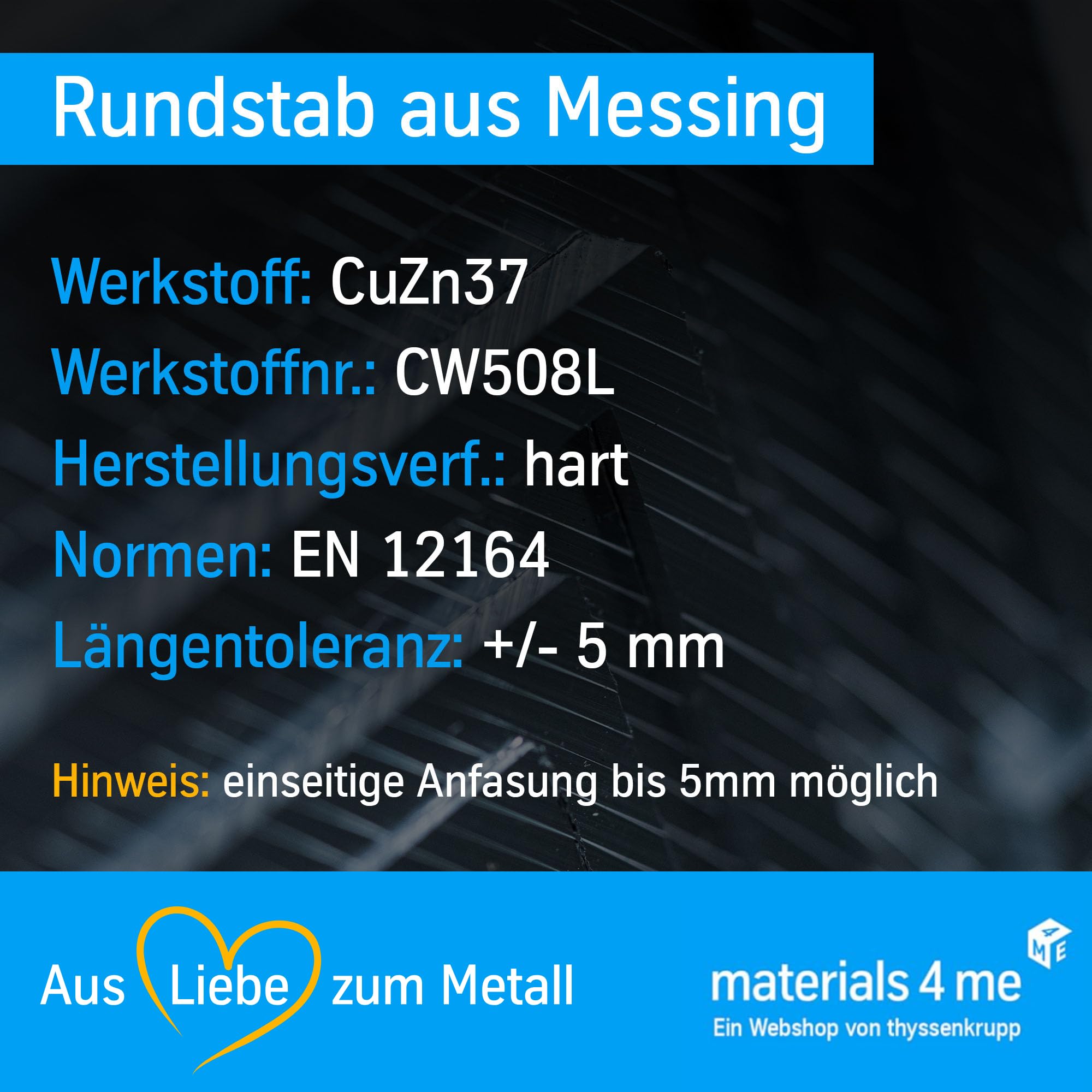 thyssenkrupp Messing Rundstab – Messingstange Messingstab Rundprofil Rundmaterial Vollmaterial – CW614N – Ø 10 mm, 1500 mm Länge