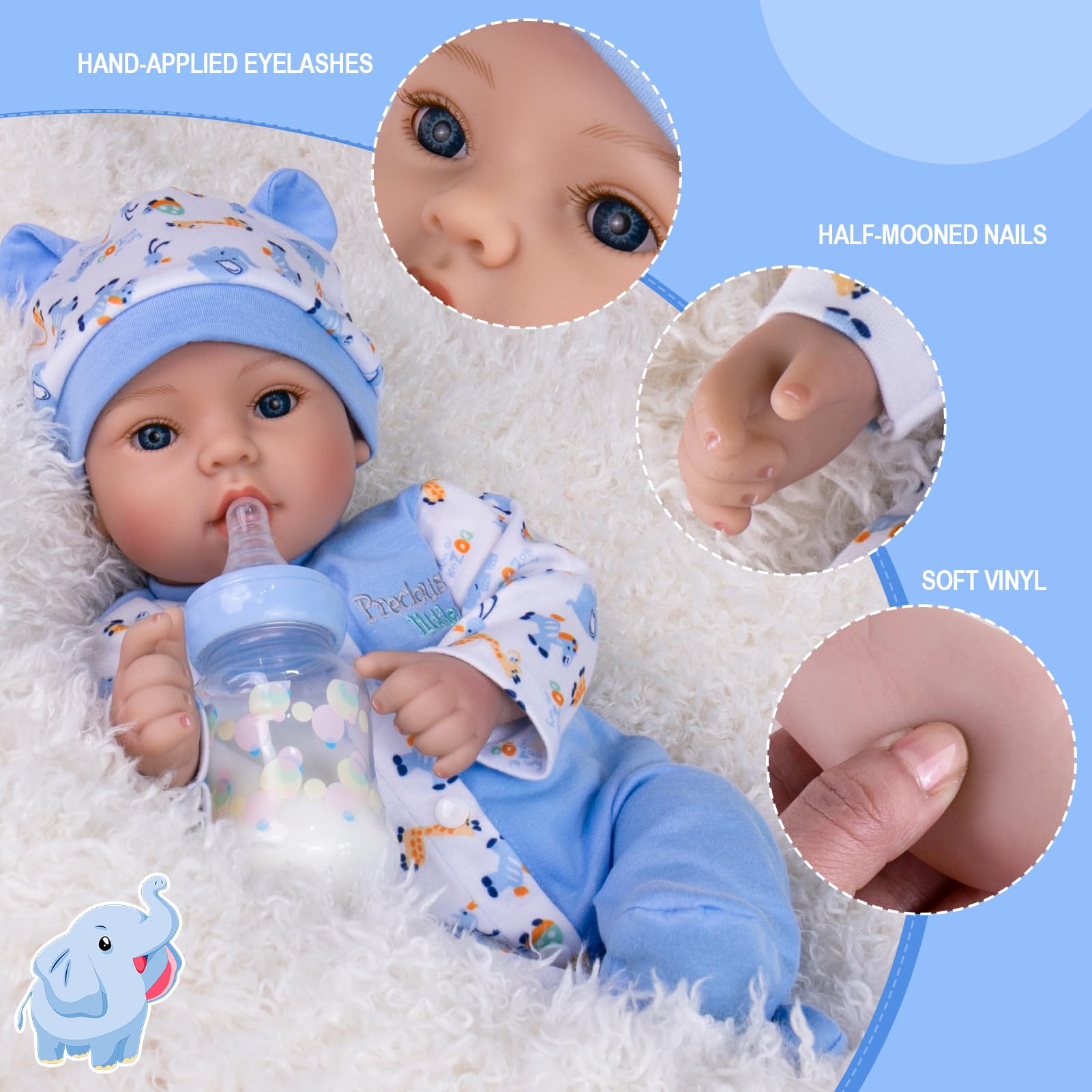 Reborn Baby Dolls Boy - Muñeca realista de bebé recién nacido de 18 pulgadas con juego de alimentación azul y certificado de nacimiento, cuerpo realista con peso para juegos de rol, regalo para 5