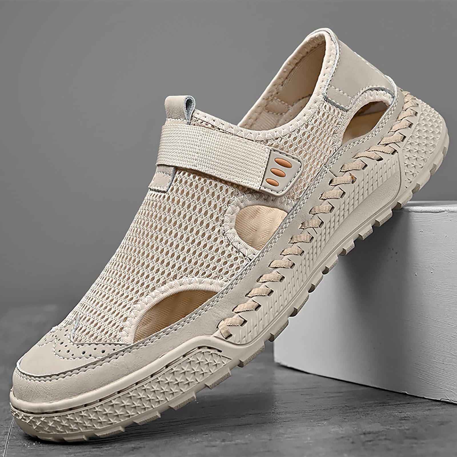 Herren-Schuhe mit hohlem Netzstoff, Klettverschluss, leicht, atmungsaktiv, geschlossene Zehen, athletisch, Sport, Outdoor, Strand, Freizeit, Wandern