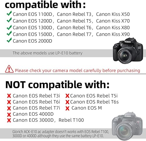 Miniatura 3 de Glorich ACK-E10 Adaptador de corriente CA DR-E10 Acoplador DC LP-E10 Kit de fuente de alimentación de batería ficticia para cámaras Canon EOS 1100D