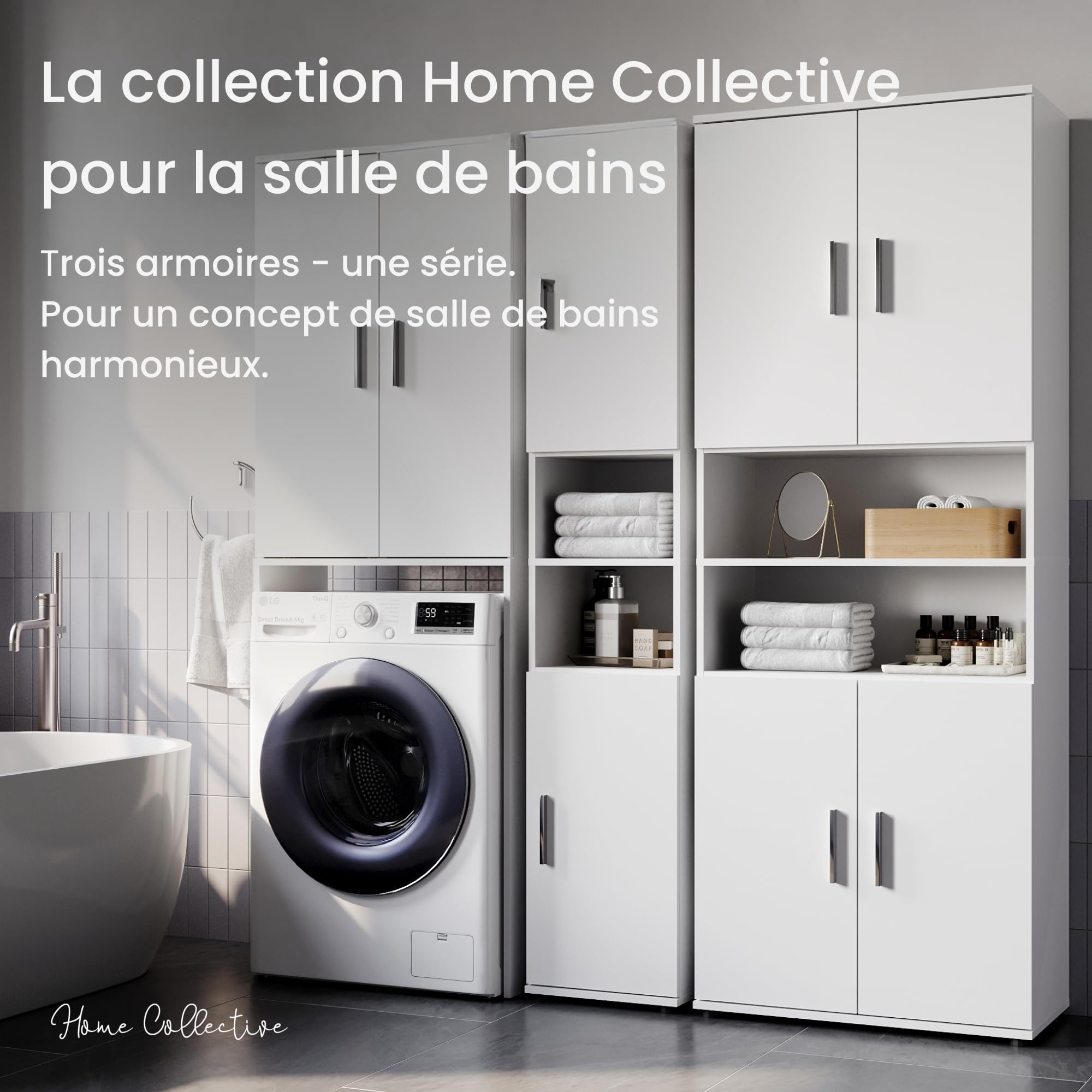 Home Collective Meuble Colonne de Salle de Bain étroite - Armoire Haute avec 6 Compartiments - Rangement de Salle de Bain, Armoire Multi-usages sdb, Cave et buanderie - 35 x 35 x 187 cm - Blanc