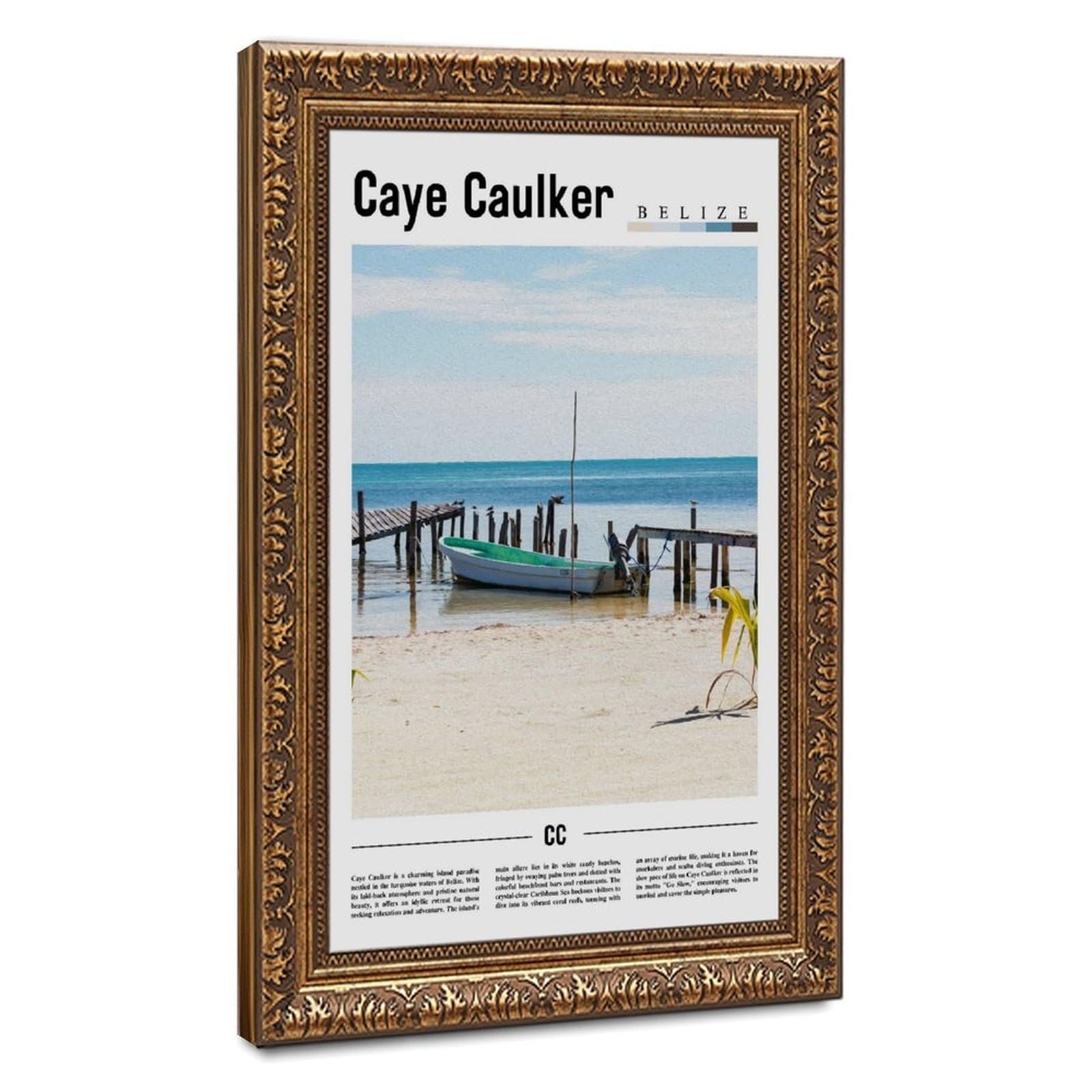Wcyb Retro Gold Frame Caye Caulker Belize District Belize Scenery Travel Prints Posters Canvas Deco Paintings Wall Art For Office Living Room Hangable Frame 20" L X 30" W
