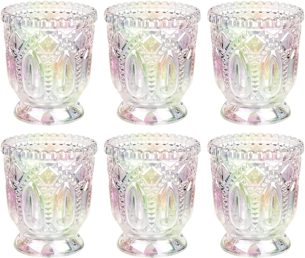 Koyal Wholesale Vintage Glass Candle Holder (Pack of 6), 3 x 2.75 (Iridescent)