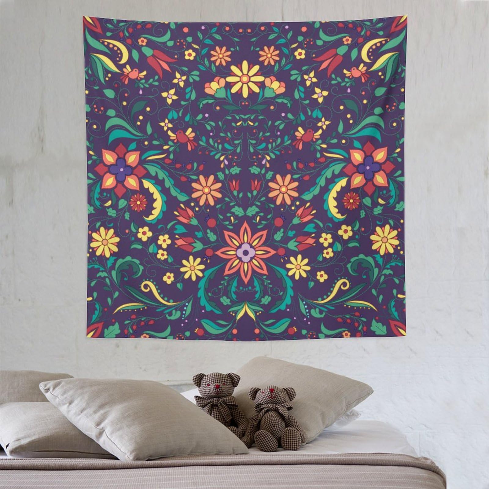 Shrahala Tapiz Mexicano, Floral, Mexicano, Colorido Y Adornado, Pájaros étnicos Y Para Colgar En La Pared Tapiz Grande Psicodelico Tapiz