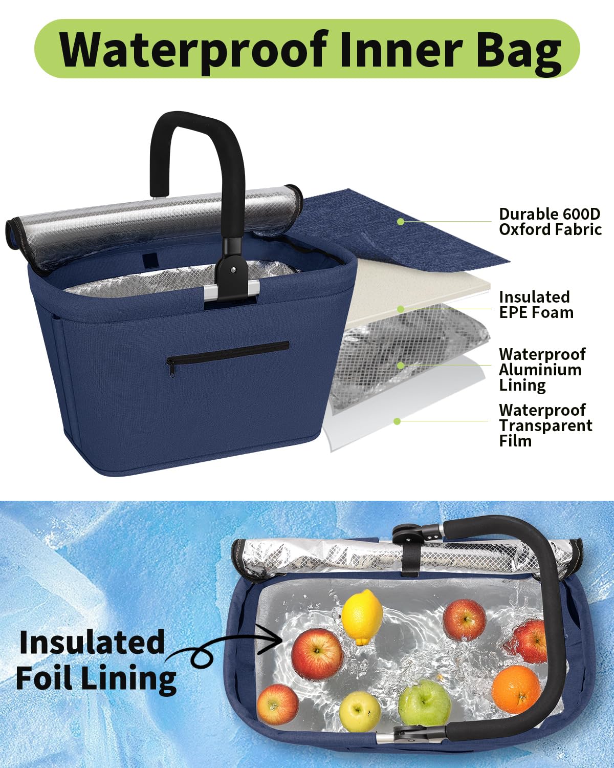 Panier de Pique-Nique Isotherme, 35L Grande Capacité Panier Picnic Isotherme Pliable Sac Pique Nique Glacières de Camping et Randonnée Extérieur Portable, Isolation Chaud/Froid - Bleu