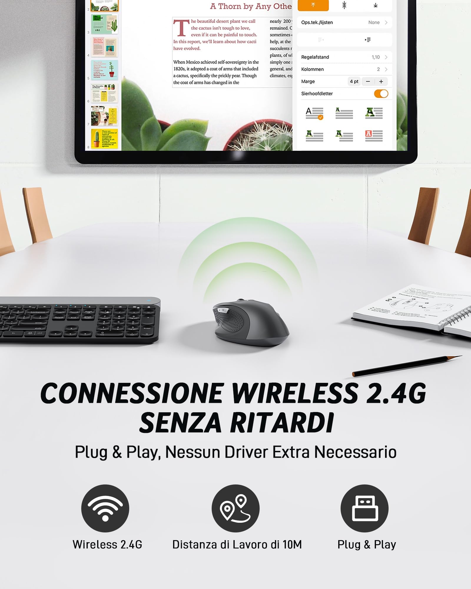 acer Mouse Senza Fili, Mouse Wireless USB 2,4 GHz, Mouse Computer Ergonomico Con Mini Ricevitore USB, 6 Pulsanti, 1600 DPI, Compatibile con Laptop, PC, Mac, Chromebook