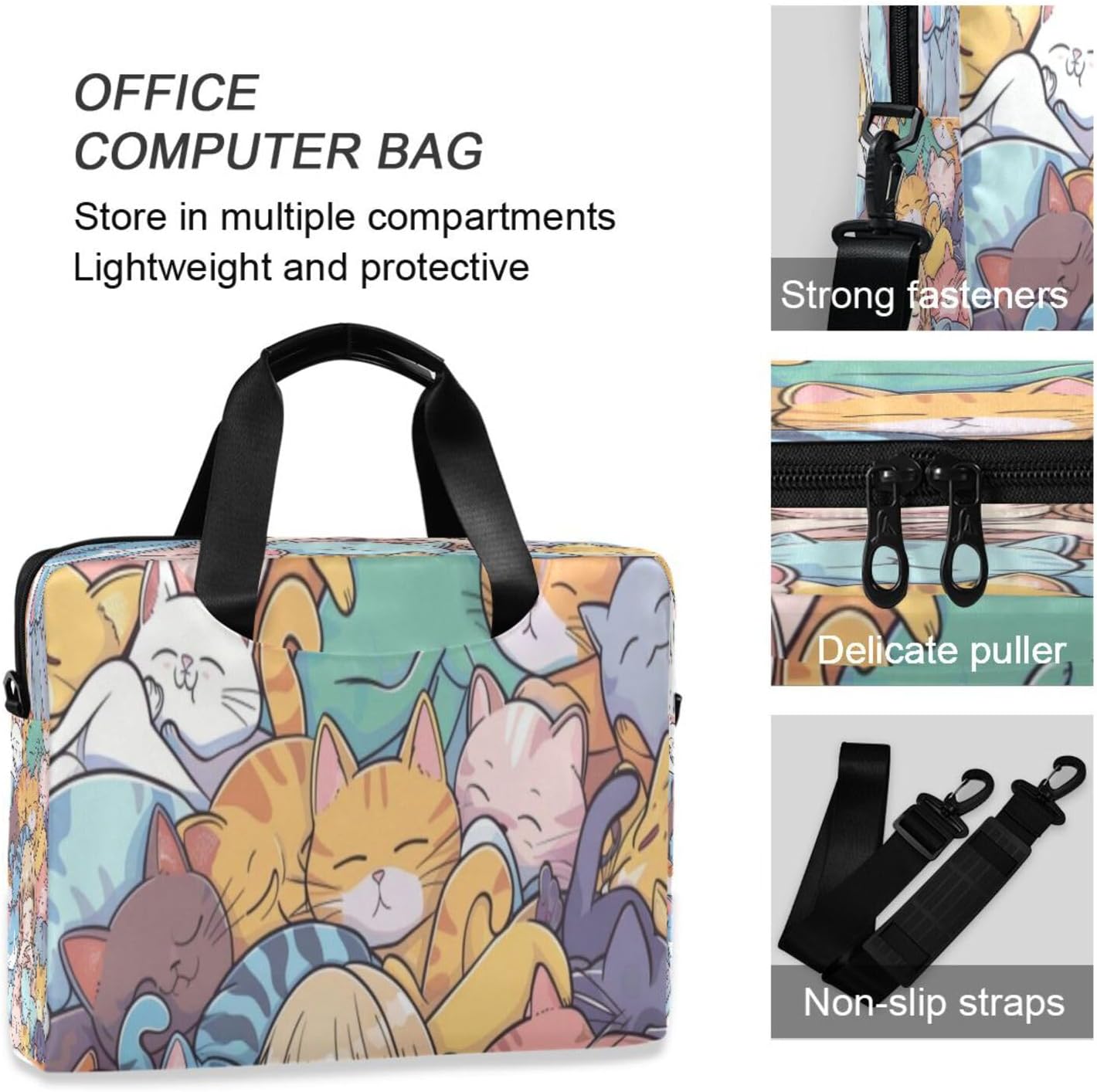 Laptop Bag for Women - Fits 16 inch with Laptop Compartment Carrying Messenger Sleeve with Strap Professional Fashion Travel Purse for Business Office Bag Girl and Cat