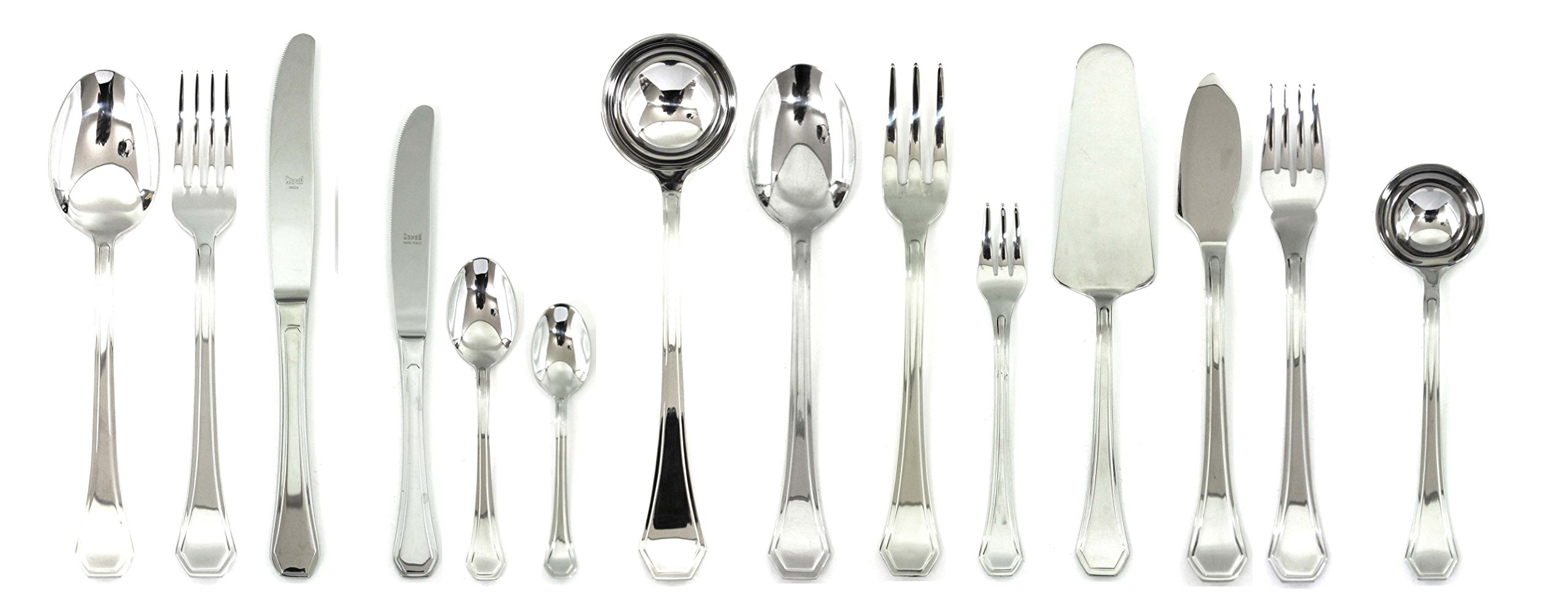 Mepra Cellini 113-Piece Flatware Set-Silver Polish Finish Dishwasher Safe Cutlery
