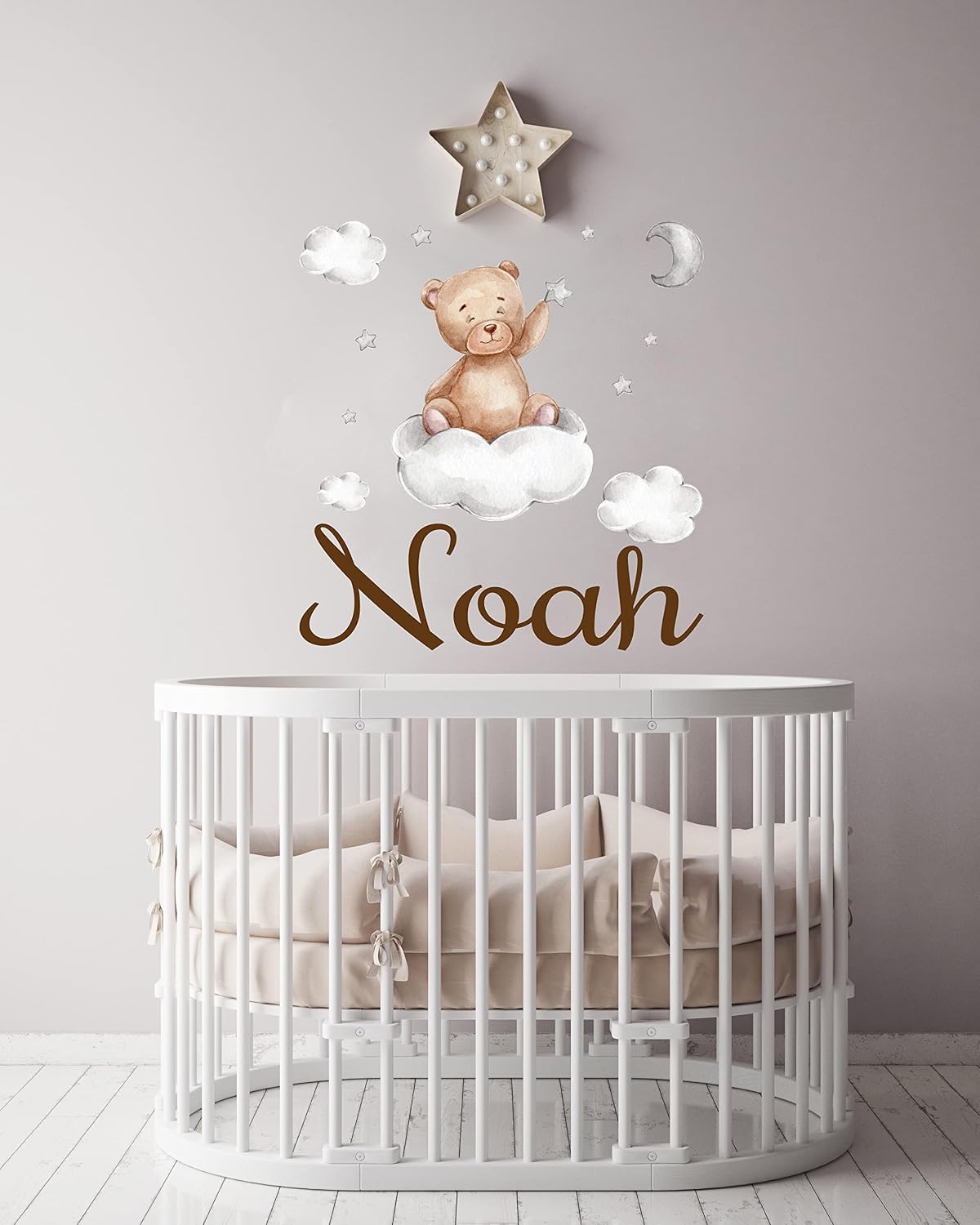 Custom Name Teddy Bear Nursery Wall Decal - Moon, Stars Clouds Watercolor Baby Room Decor for Boys & Girls - Teddy Bear Wall Stickers - Personalized Name Wall Sticker for Nursery playroom image 5