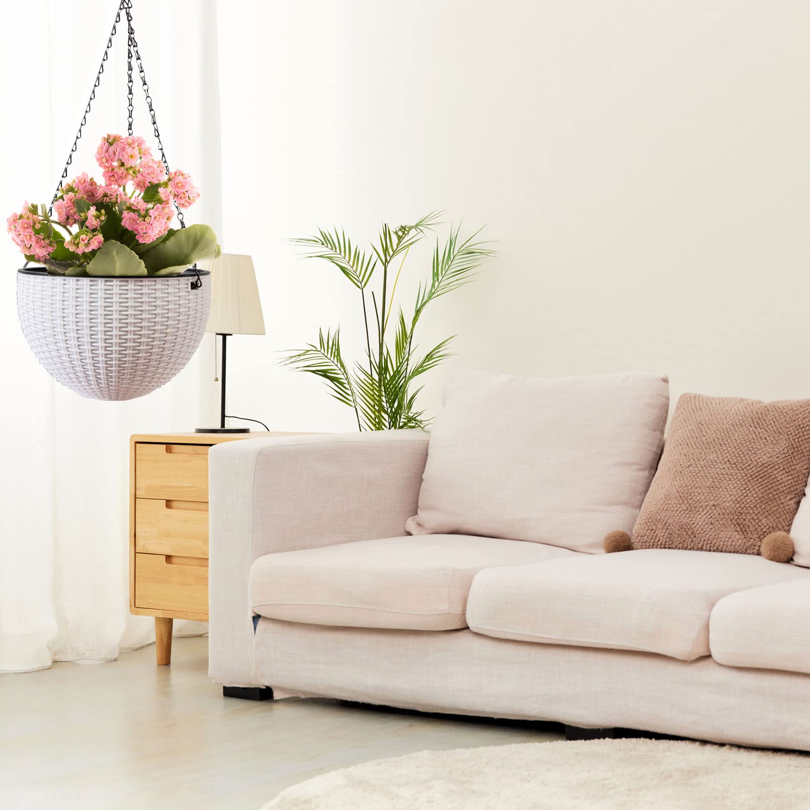 hifrom Vasi per fiori da appendere, per esterni, con catena, in cocco, grande volume, diametro come fioriera sospesa, ciotole per fiori per esterni, vasi sospesi (2 x bianco 20 cm)