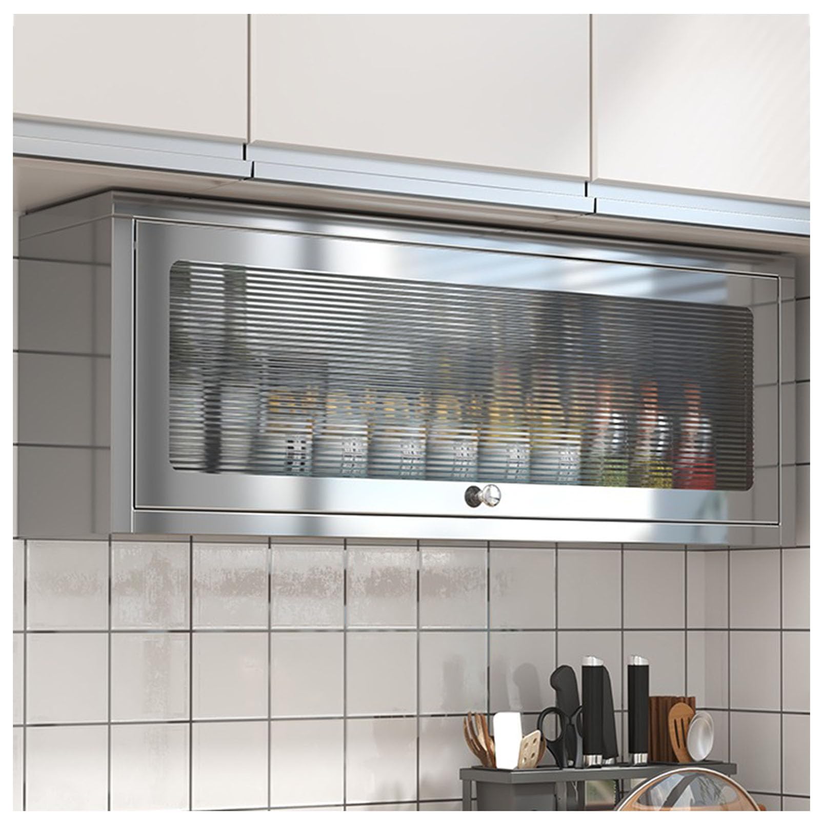 Armadietto da parete in acciaio inox con anta ribaltabile, salvaspazio, organizer versatile per garage, sala attrezzi, hotel e mense, durevole ed elegante