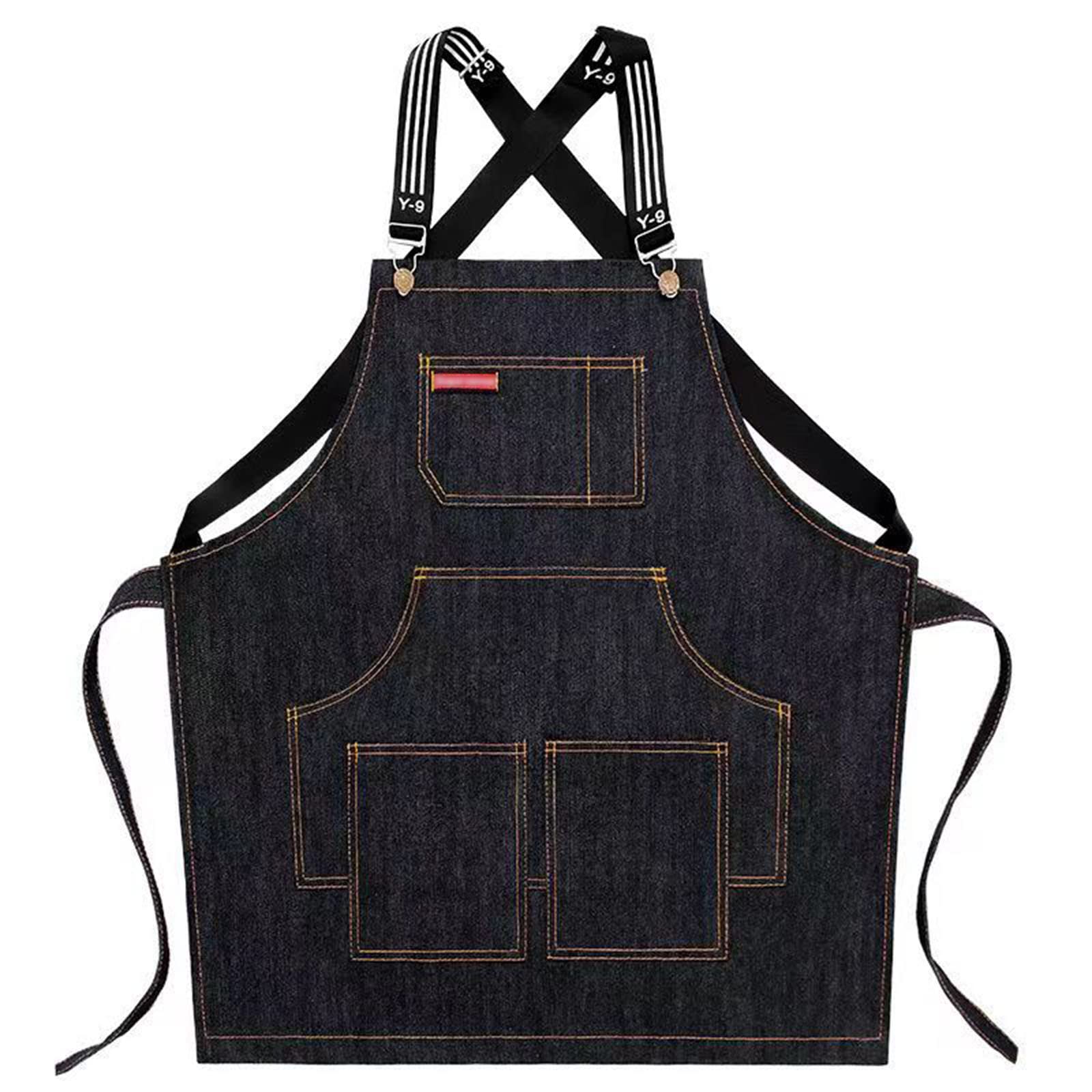 Delantal de mezclilla con bolsillos delantal de cocina de mezclilla ajustable para hombres y mujeres, cocina, jardín y comedor