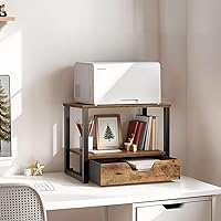 Vista 2 de Desktop Printer Stand, 2-Tier Printer Table with Non-Woven Drawer, Multi-Purpose Desk Organizer for Home Office, Under Desk Open Organizer Shelf