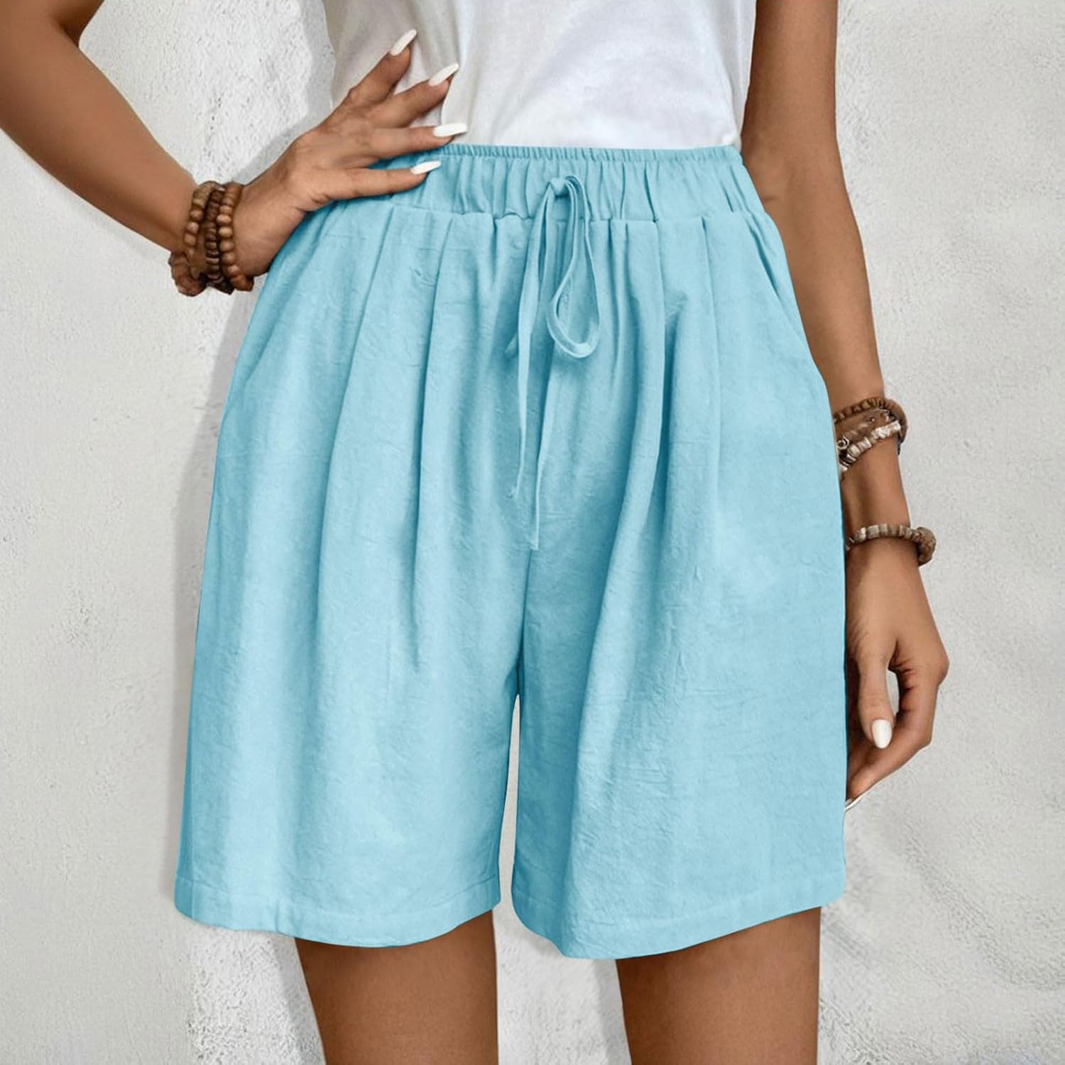 Women Wide Leg Shorts Drawstring Elastic High Waisted Casual Summer Beach Short Pants Comfy Vacation Clothes