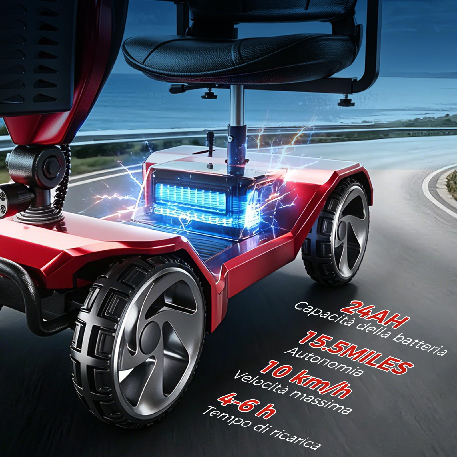 Monopattino pieghevole per anziani, sedia a rotelle elettrica alimentata nera, 4 ruote scooter per mobilità leggera per adulti, scooter per mobilità con sedile, scooter motorizzato da viaggio