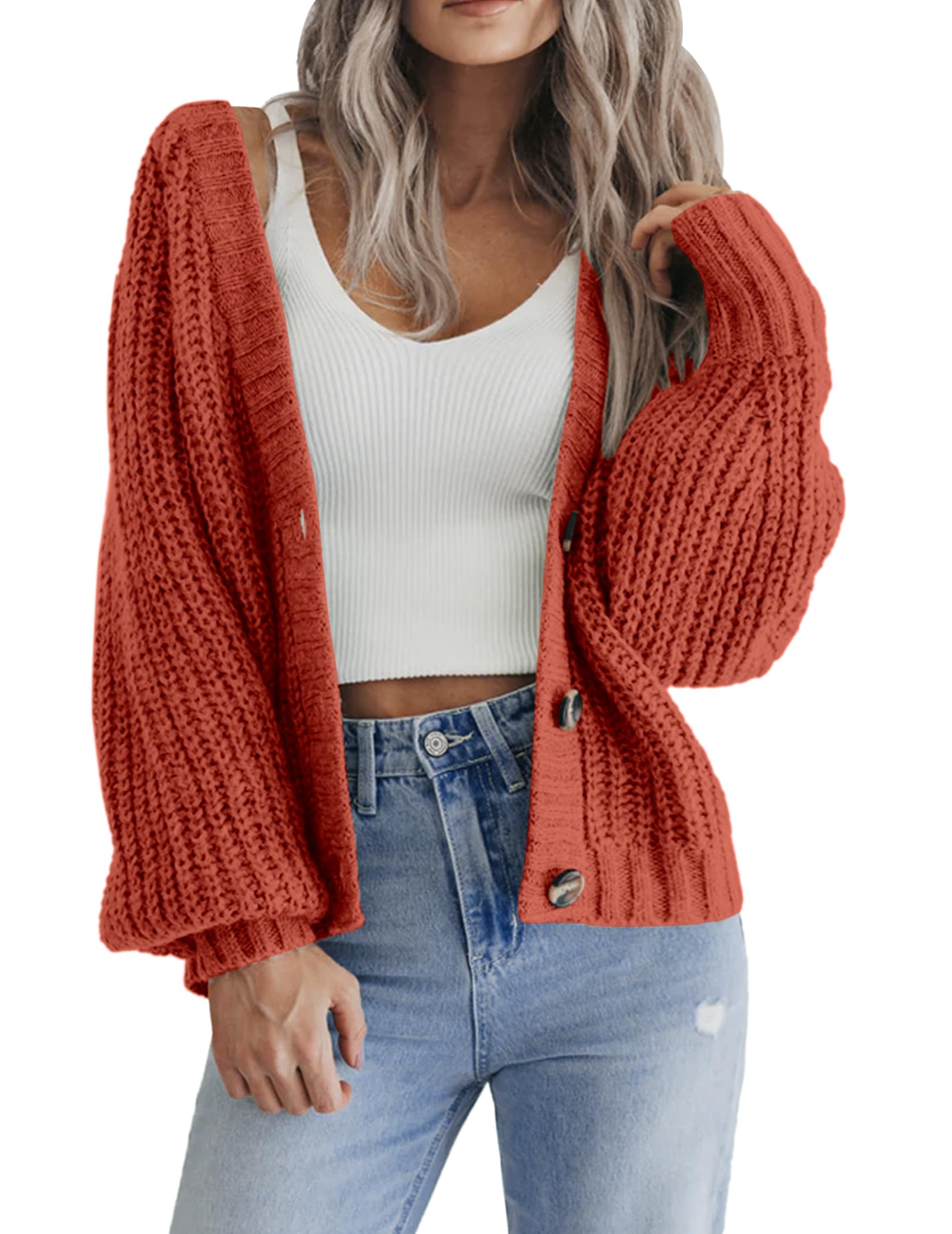 Zeagoo Women's 2026 Fall Chunky Knit Cardigans Long Sleeve Sweaters | V Neck Button Down Cardigan, Loose Open Front Sweater, Winter Outerwear Coats for Women, Dressy Casual Clothes