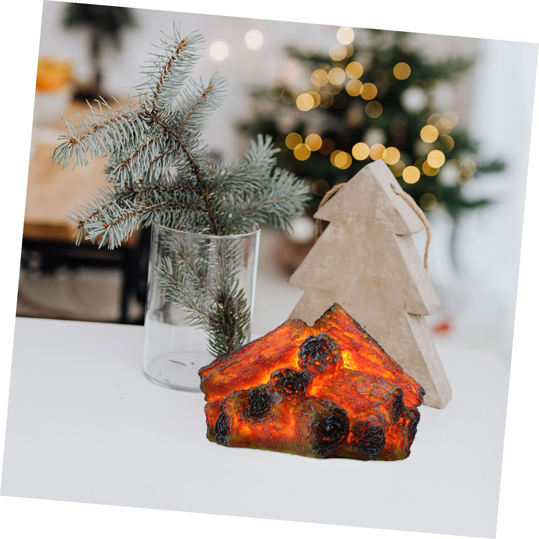Gatuida 2 Piezas Lámpara de Ambiente Efecto Fuego Falso de Resina y Abs, Luz Nocturna Decorativa Ligera para Decoración Interior en Hoteles y Hogares