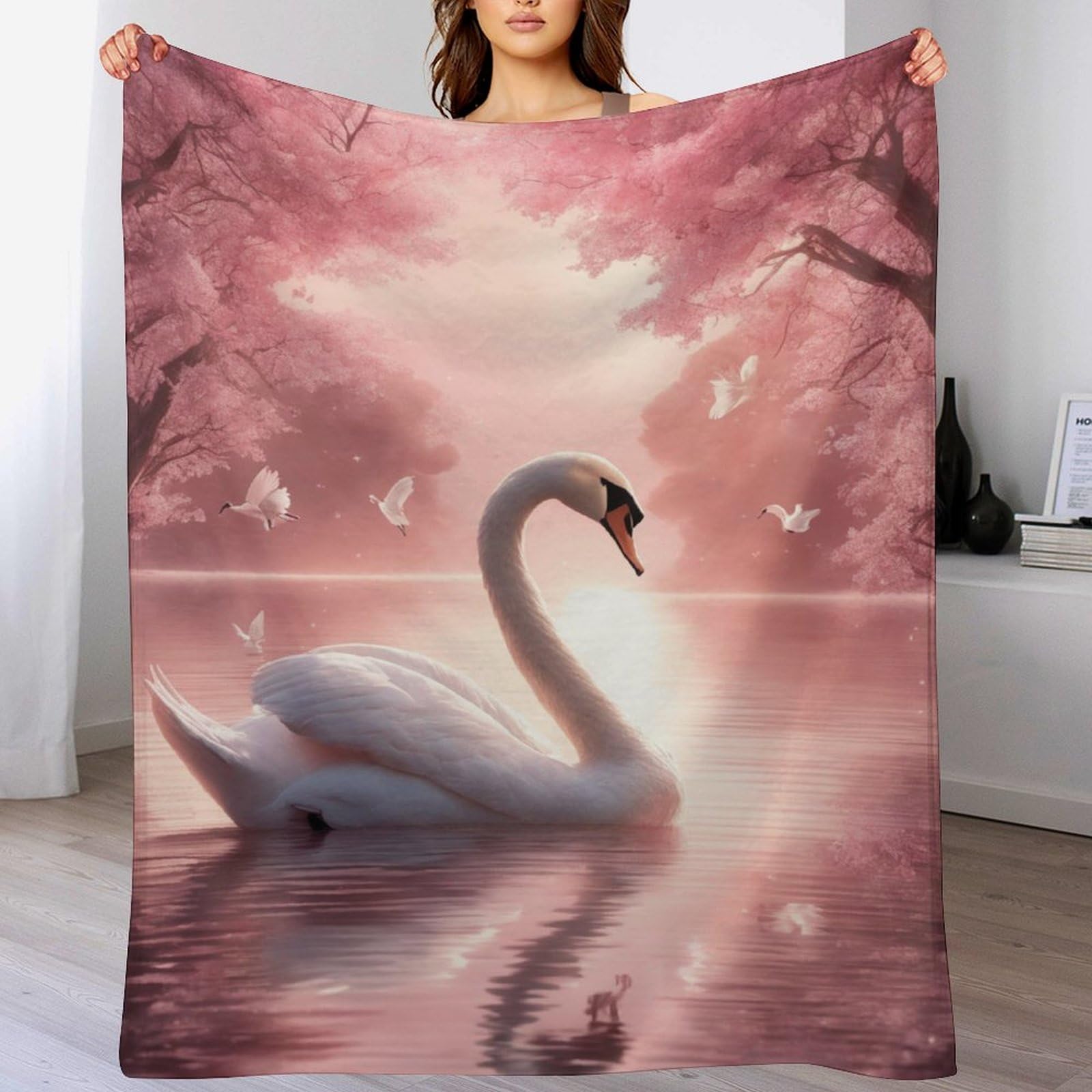 Manta de franela de cisne de 180x200 cm mullida para sofa