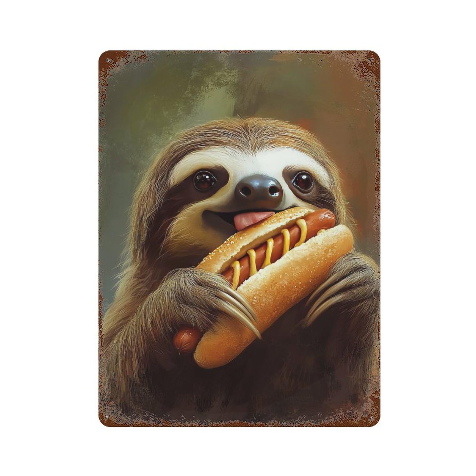 Sloth Eating Hot Dog 15.7"x11.8" Decorative Tin Sign, Classic Wall Plaque for Cafe, Home Bar And Lounge Decor