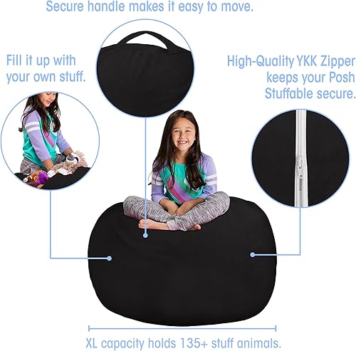 Miniatura 228 de Posh Stuffable - Sillón puff con almacenamiento para niños, contenedor de animales de peluche, organizador de juguetes de niños Lienzo Burbujas Azul