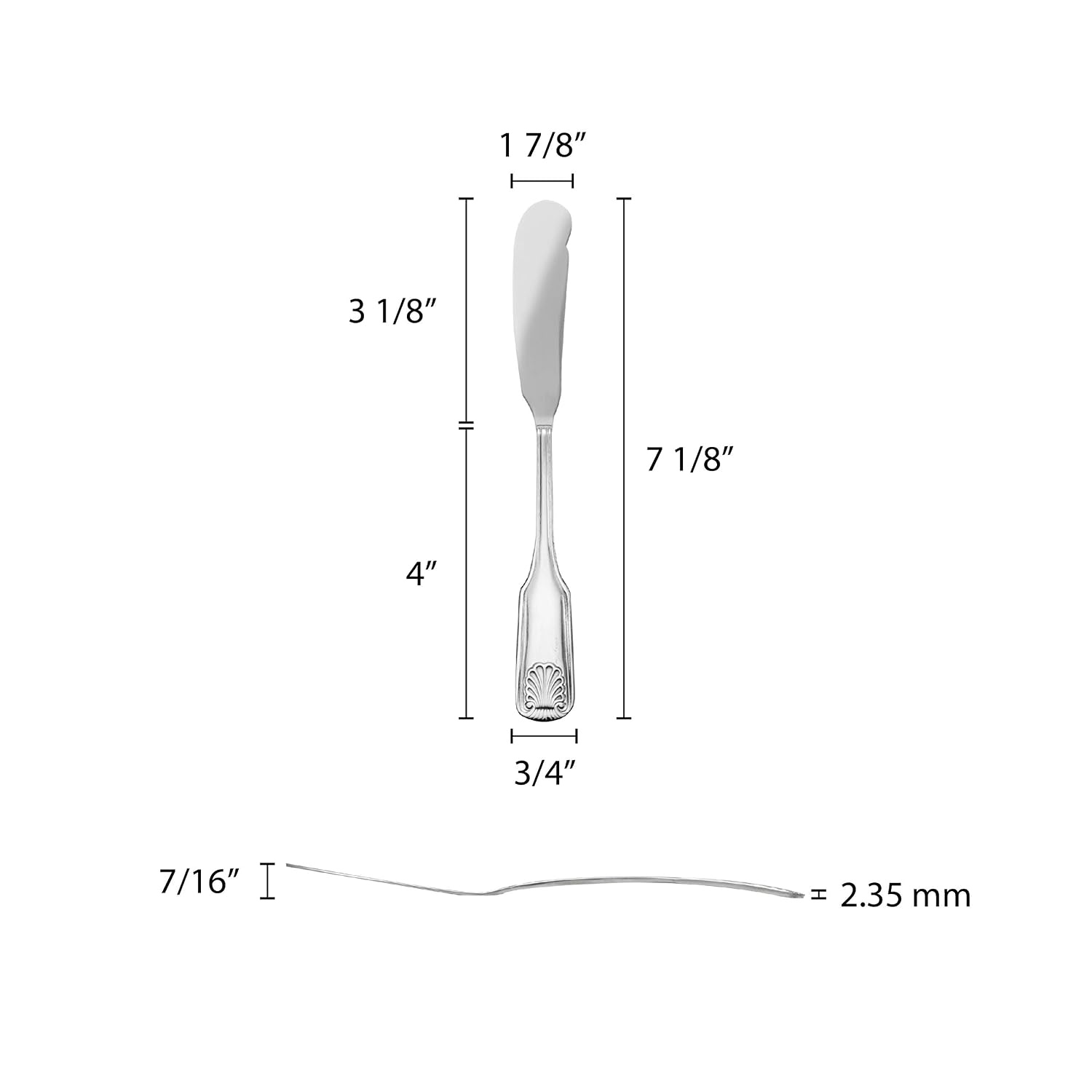 Thunder Group SLSS011 Butter Knife, 18/0 Stainless Steel, Mirror-Finish, Sea Shell, Pack of 12