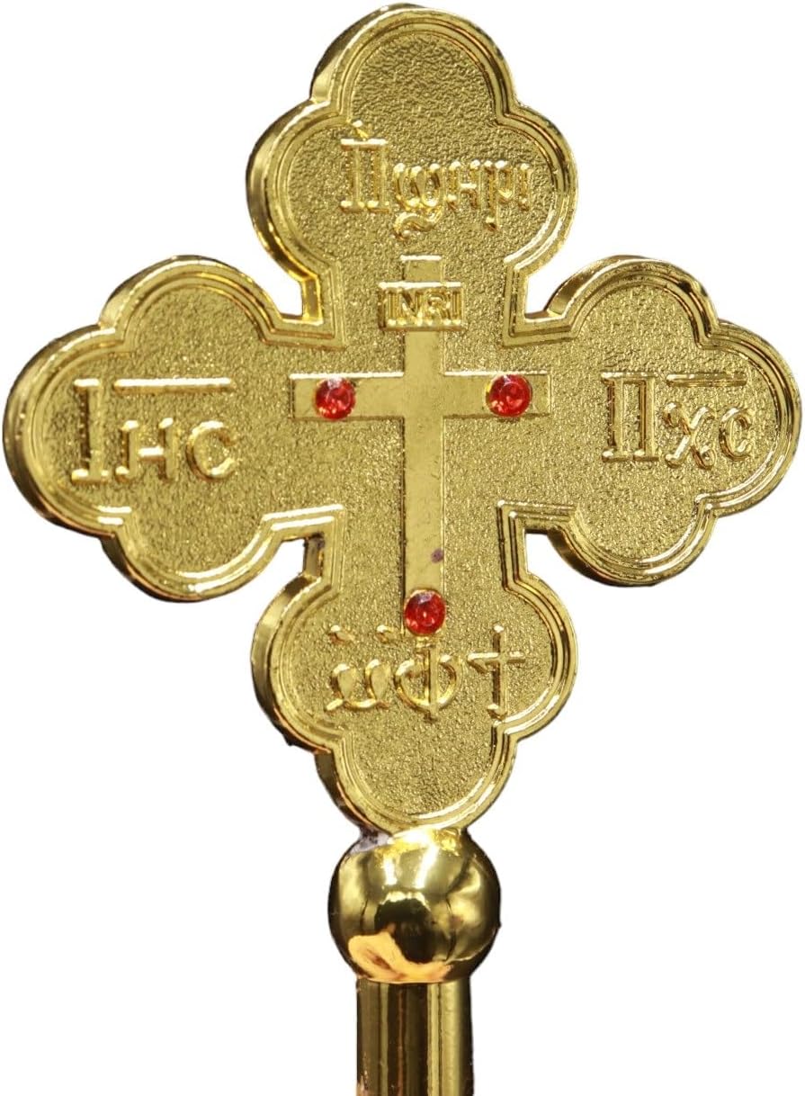 Generic Hand Cross Jerusalem Blessed Metal Gold Church Orthodox Holy Land Christian, 5.86 inch