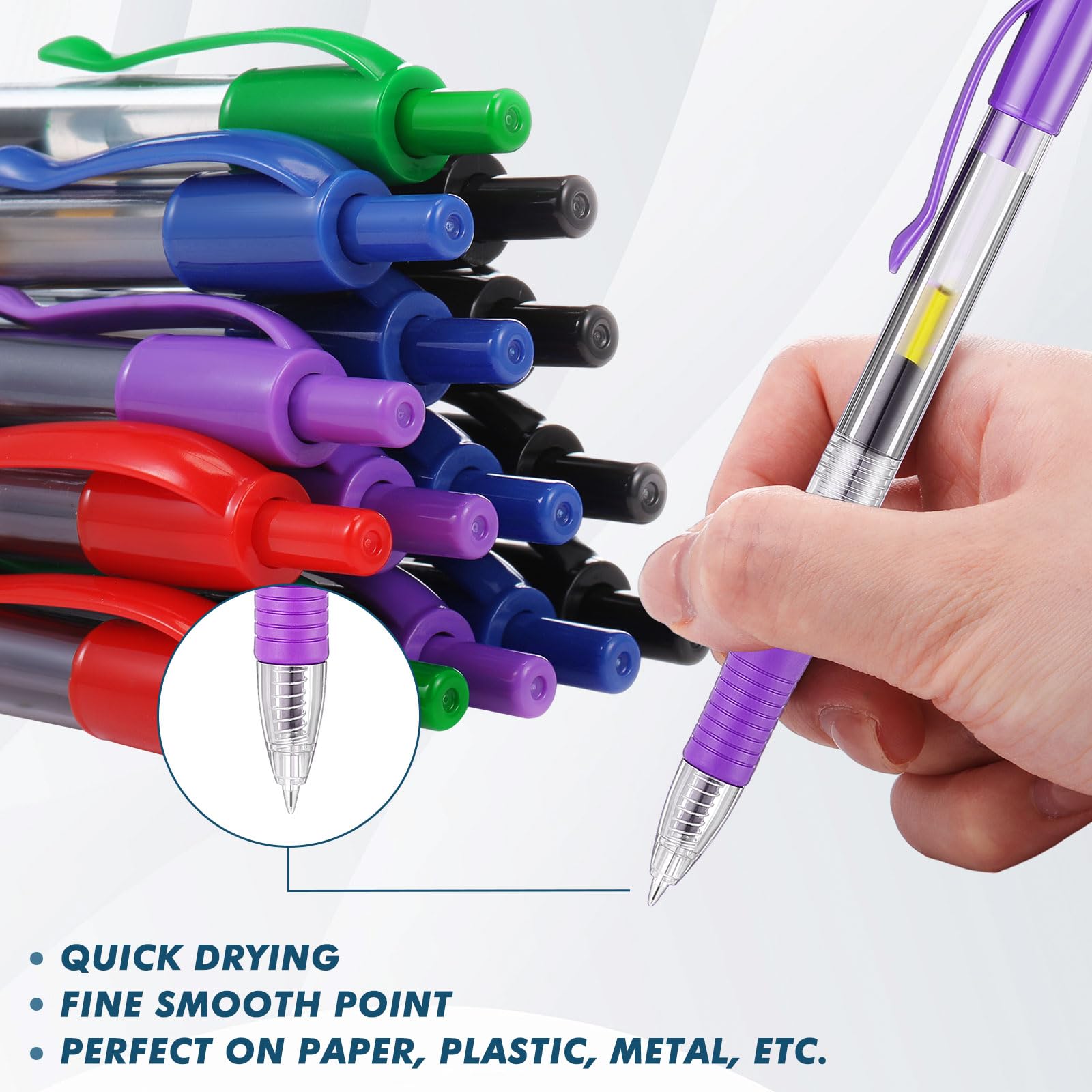 Jetec Confezione da 500 penne a sfera in gel di alta qualità, punta fine 0,7 mm, retrattili, con inchiostro gel, per scrivere diari, prendere appunti, scuola e ufficio (nero, blu, rosso, verde, viola)