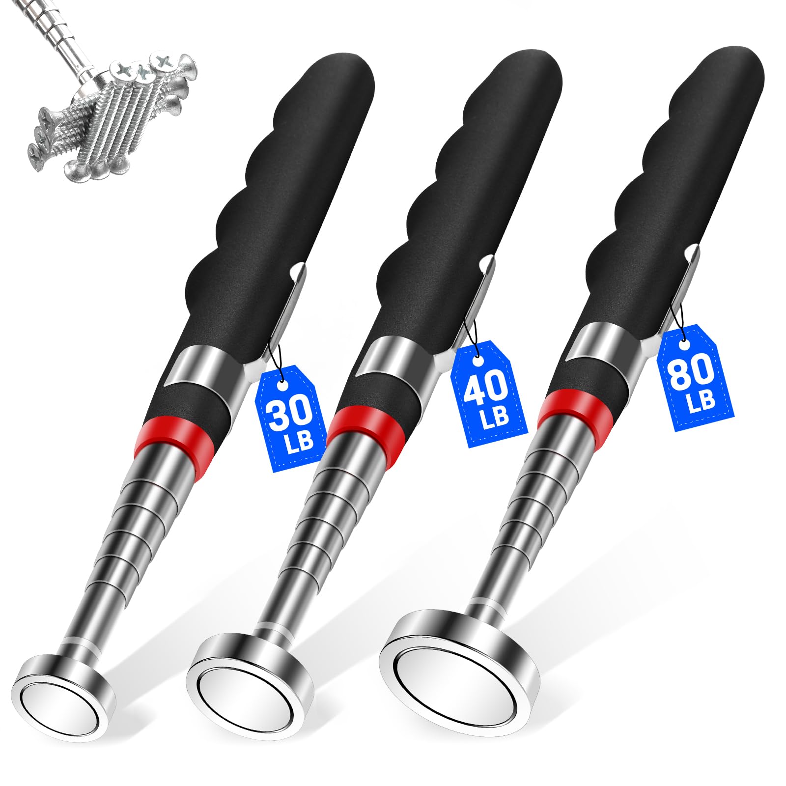 VSKIZTelescopic Magnetic Pickup Tool, Extra Strong Magnet Sticks, High Power Magnetic Pick up Tools, Long Magnetic Sweepers Extendable up to 30in, 3 Pack