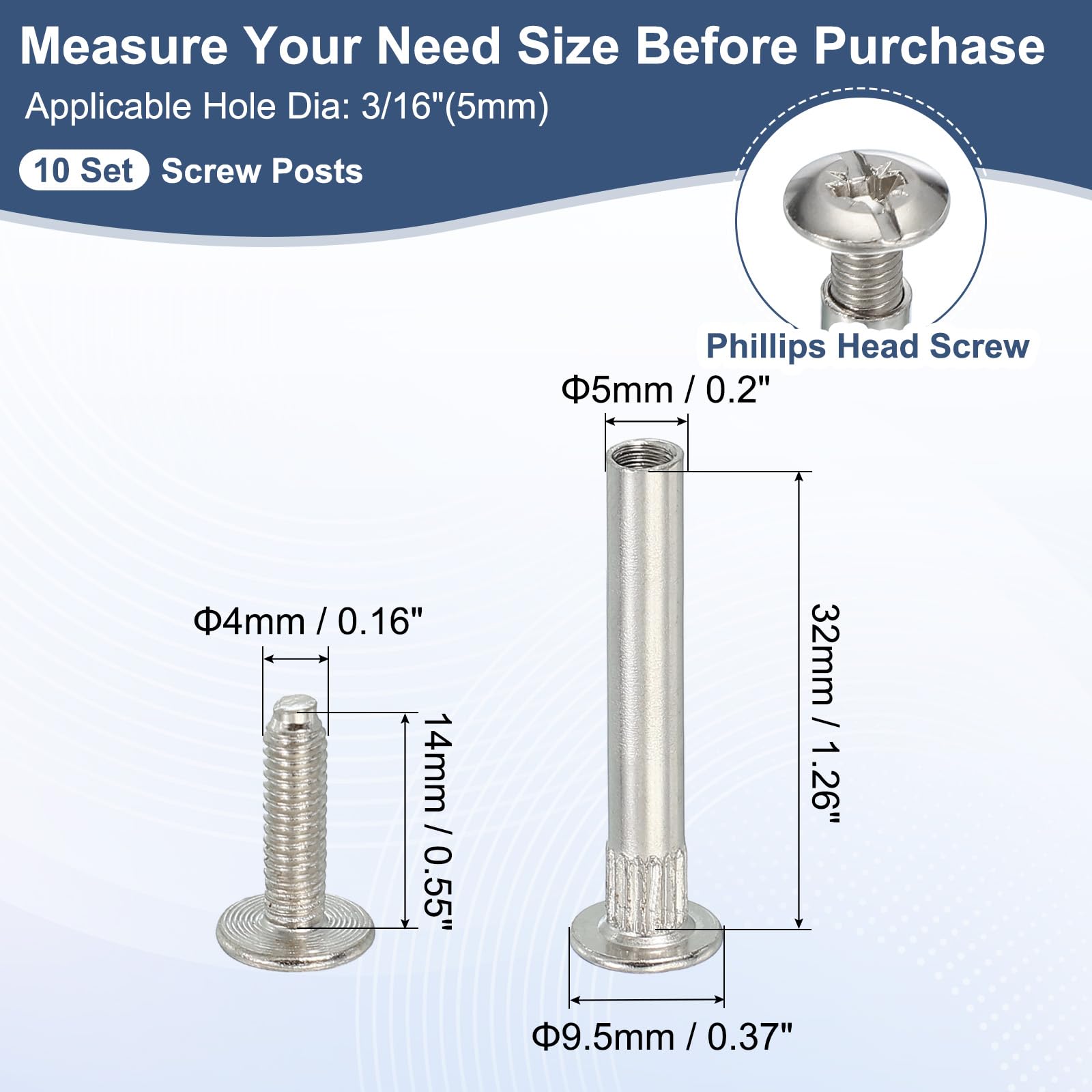PATIKIL Binding Screw Posts, 10 Set Screw Posts Fit for 3/16"(5mm) Hole Dia Female M5 x 32mm Carbon Steel Binding Bolts Nut for Leather Scrapbook DIY - Image 2