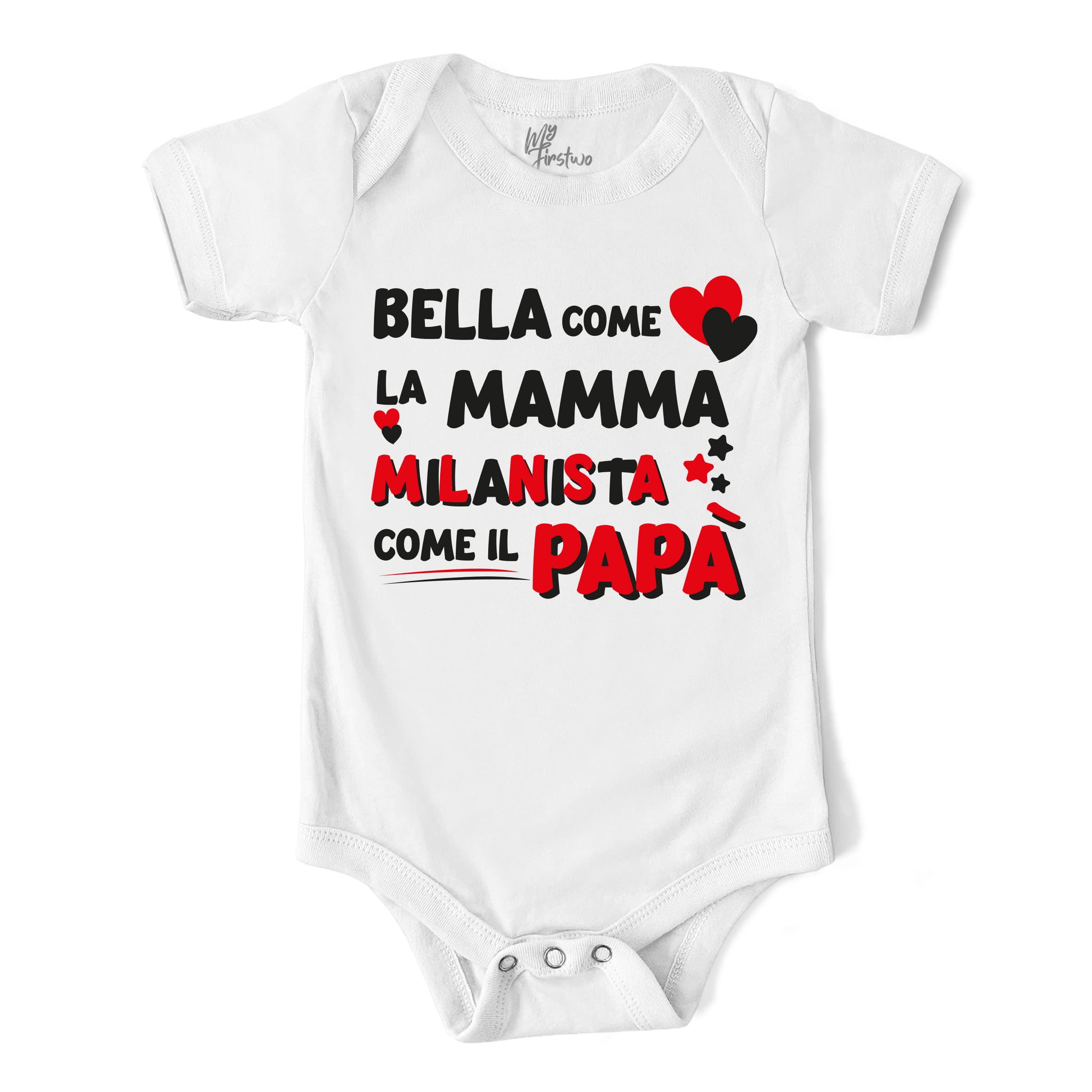 Body Neonato Bella come la Mamma, Milanista come il Papà - Body Divertente | Baby Body a Manica Corta 100% Cotone Morbido - Simpatica Idea Regalo Nascita Bambina Tifosa Femmina Baby Shower