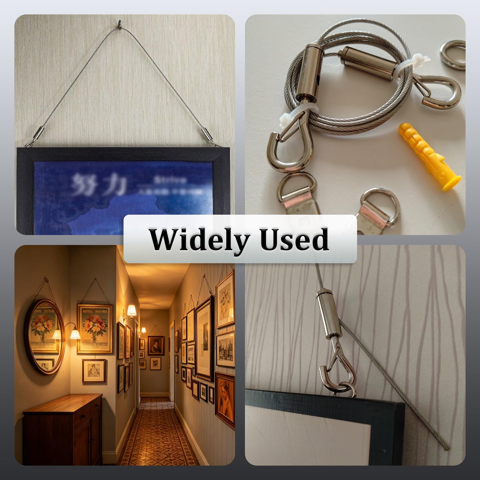 Cimaise pour Tableau Kit de 1-10 Câbles de Suspension Robustes pour Tableaux, Ensemble de Fixations Murales Flexibles Sans Rail, Outil Suspension Tableaux Galerie/Maison