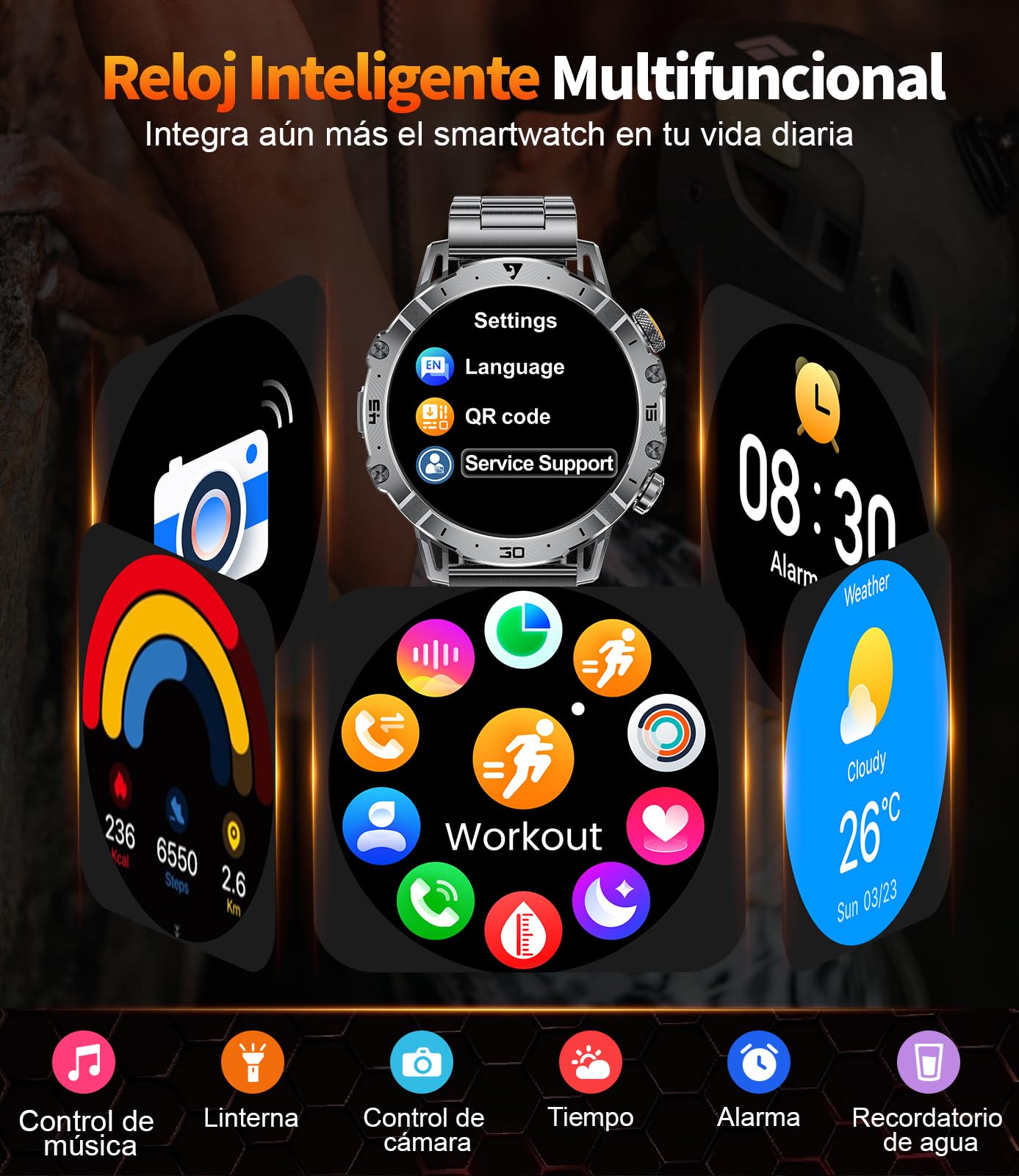 Reloj Inteligente Hombre con 1000 mAh/LED Linterna/Llamada Bluetooth, 1,7'' Smartwatch Militar con 110+ Modos Deportivos,Impermeable, Frecuencia Cardíaca, Android iOS, 3 Pulseras+2 Cargadores,EF18-A