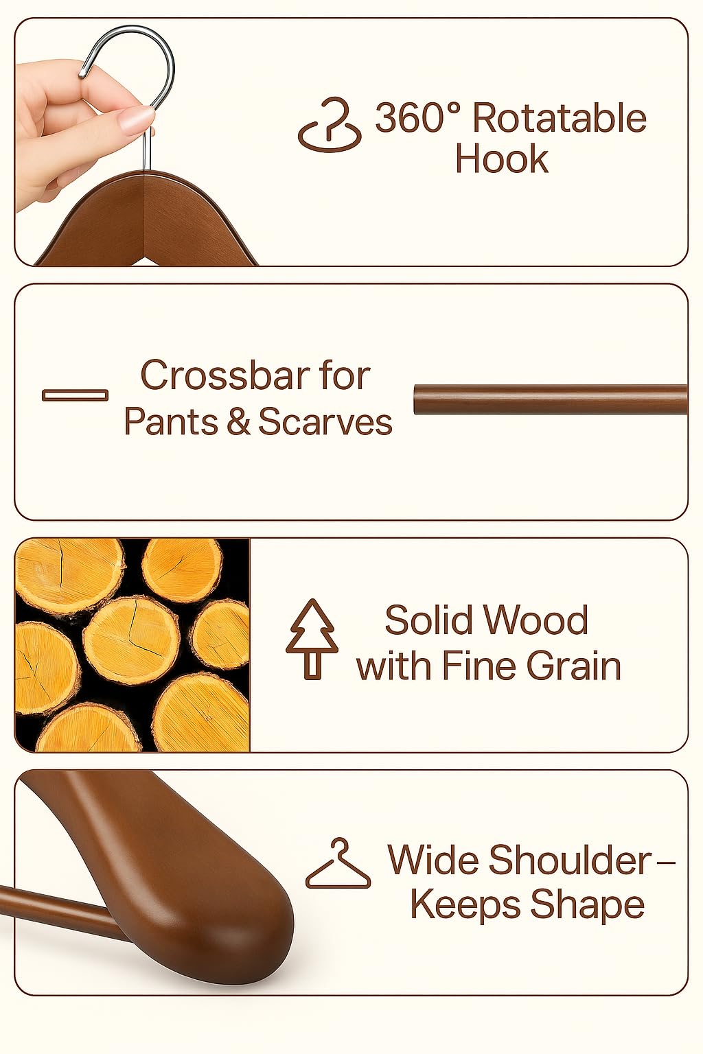 Wooden Wide Clothes Hanger Pack of 12, Walnut