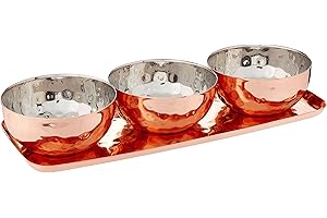 Godinger Hammered Tray with 3 Bowls, Copper