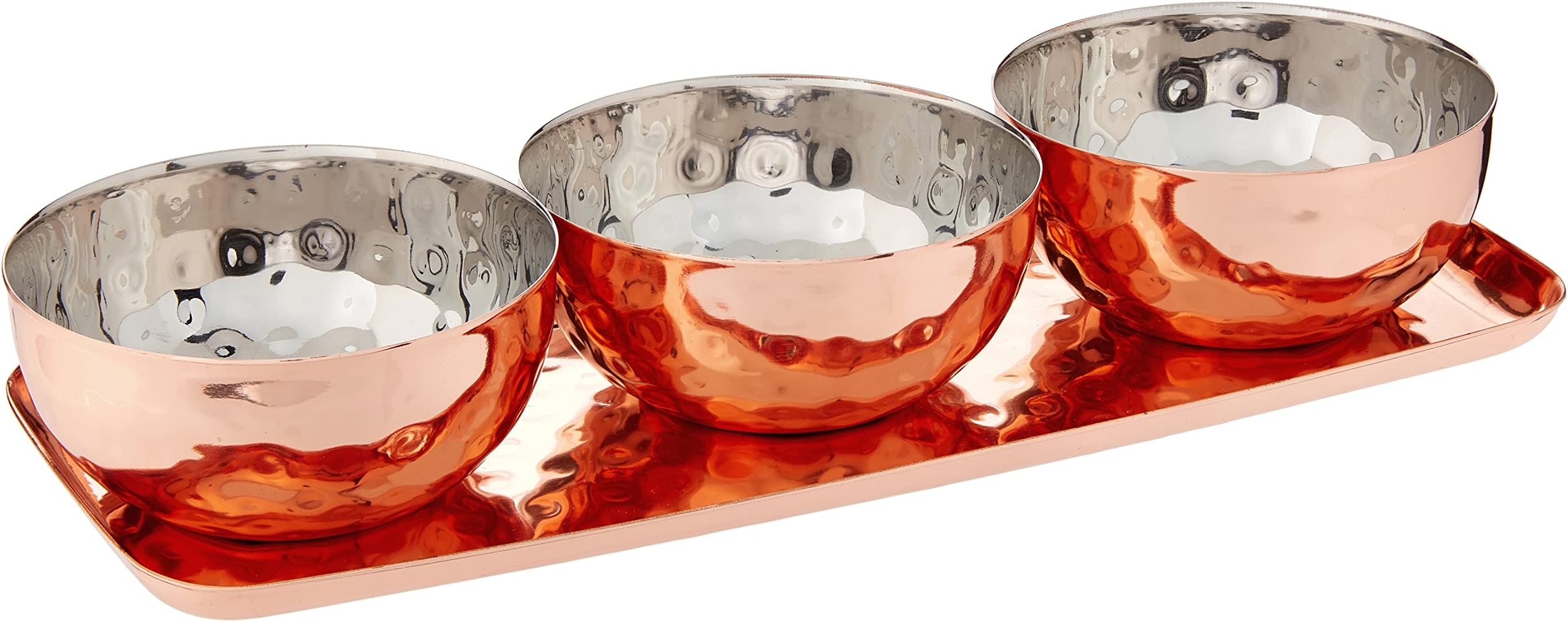 Godinger Hammered Tray with 3 Bowls, Copper