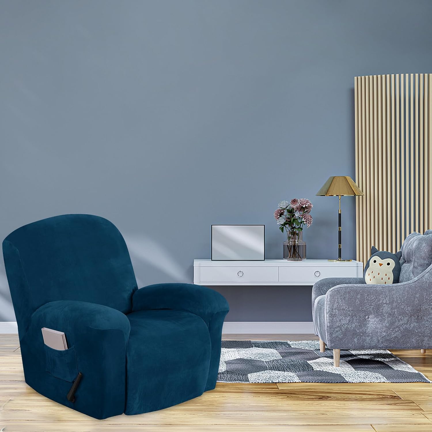 Toyvian Elastic Recliner Couch Cover with Side Pocket Stretch Furniture Protector Slipcover for Small Recliners Thick Soft Fabric for Living Room