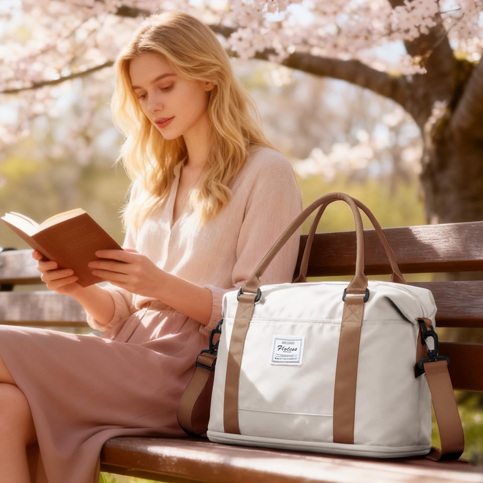 HPLQQ Bolsa de Viaje 40x30x20 Ryanair Equipaje de Mano de Fin de Semana de Deporte Mujer con Compartimento para Zapatos Bolsa Gimnasio Bolso Maternidad Hospital,A01-Marr贸n Beige