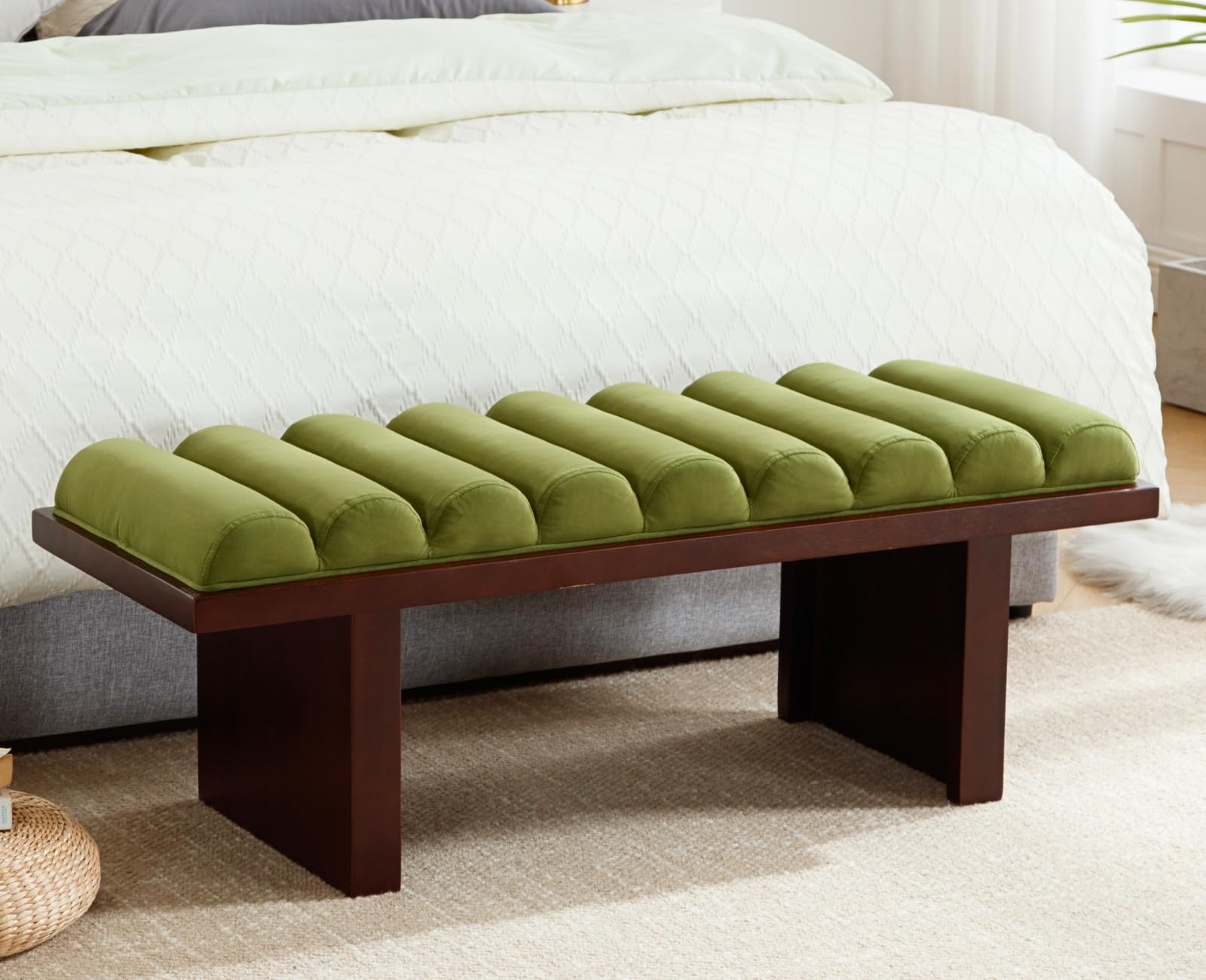 Amazon.com: ROCITY Green Velvet End of Bed Bench Upholstered