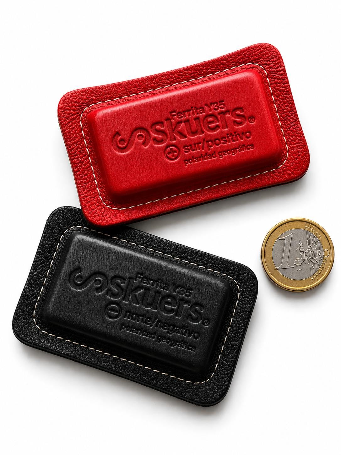 Coppia di magneti Skuers® Ferrite + 100% pelle cucita - Taglia M - 4 kg di forza. Il marchio originale del biomagnetismo e coppia biomagnetica fondata nel 2013