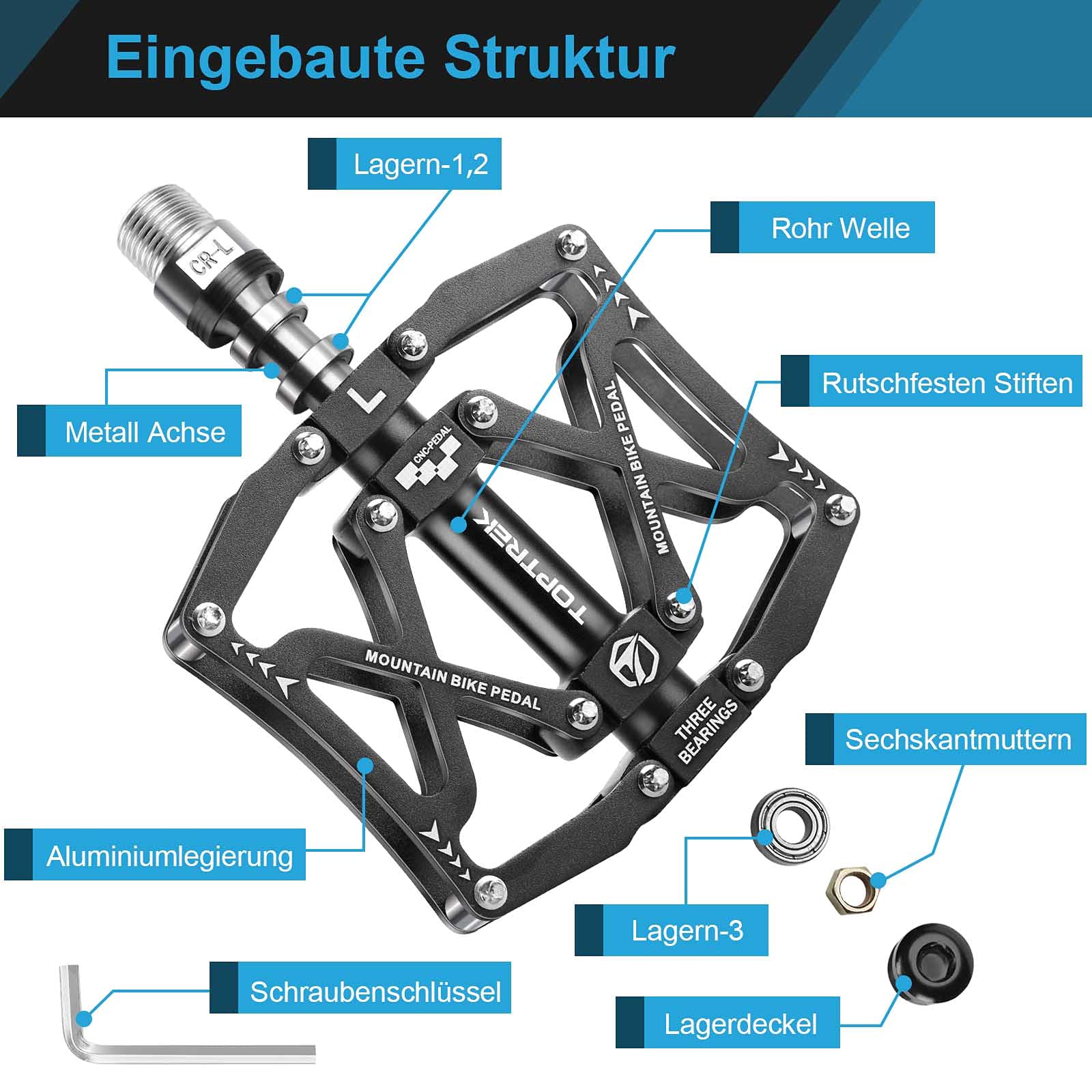 Pédales 9/16 Universelles Pédales Vélo Pliantes ROCKBROS - Aluminium 9/16 - Antidérapantes Réfléchissantes Quick Release Pedals